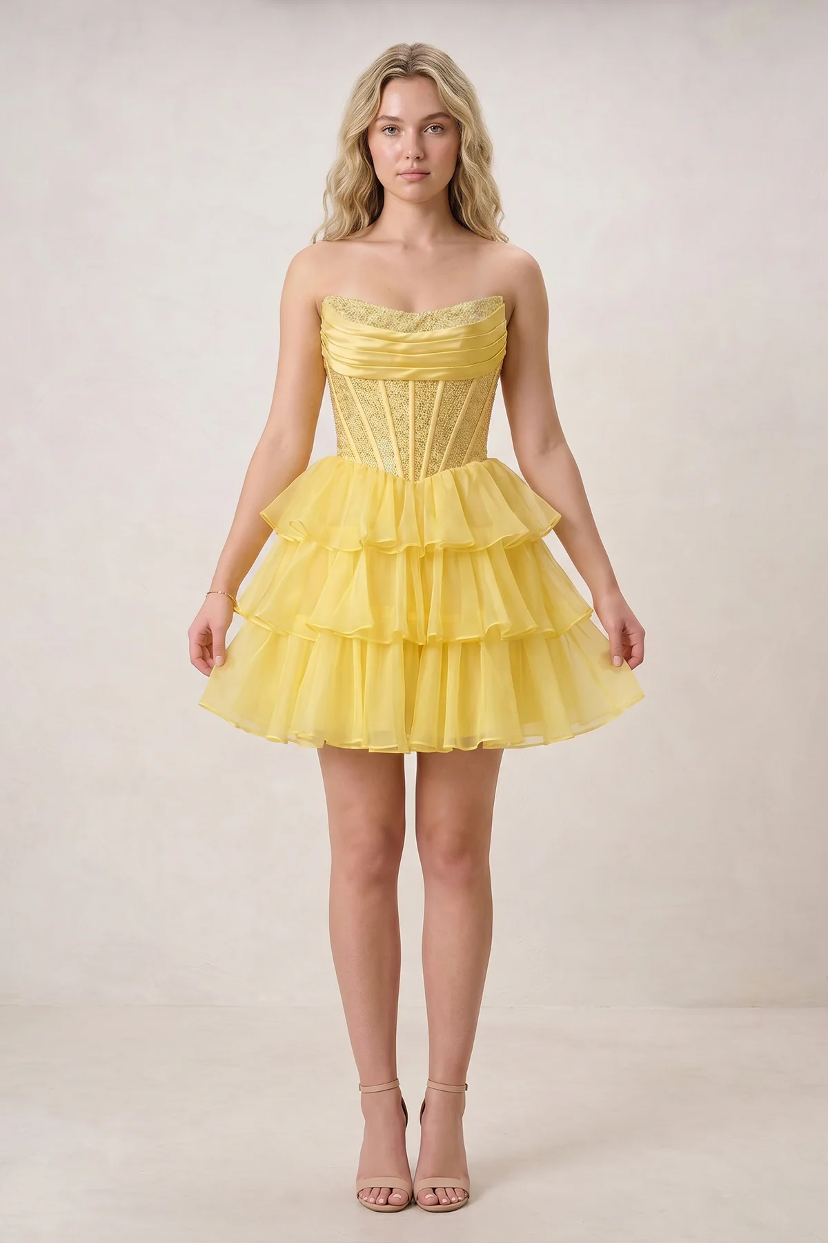 Black Strapless A Line Chiffon Beaded Mini Homecoming Dresses With Ruffles