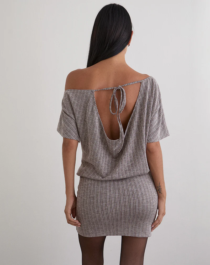 Amelita Mini Dress in Rib Knit Brown Grey