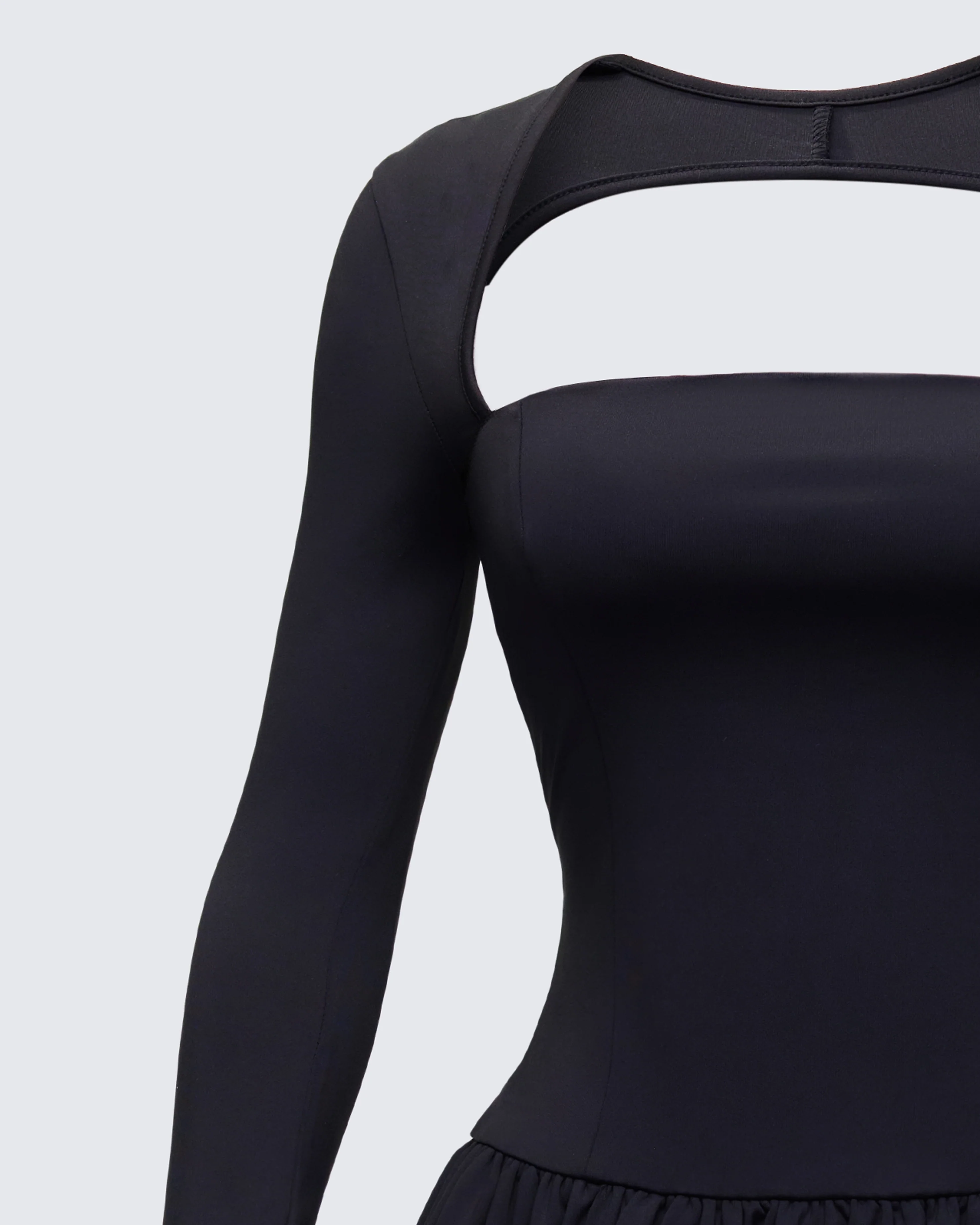 Pili Black Drop Bubble Hem Micro Mini Dress