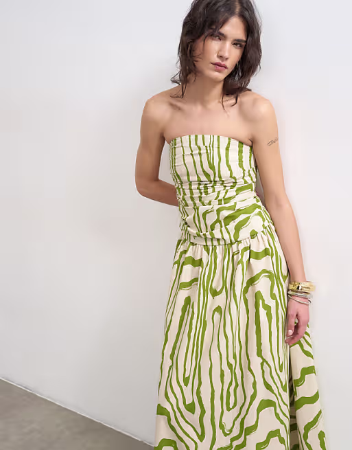 Topshop ruched bandeau midi dress in stripe