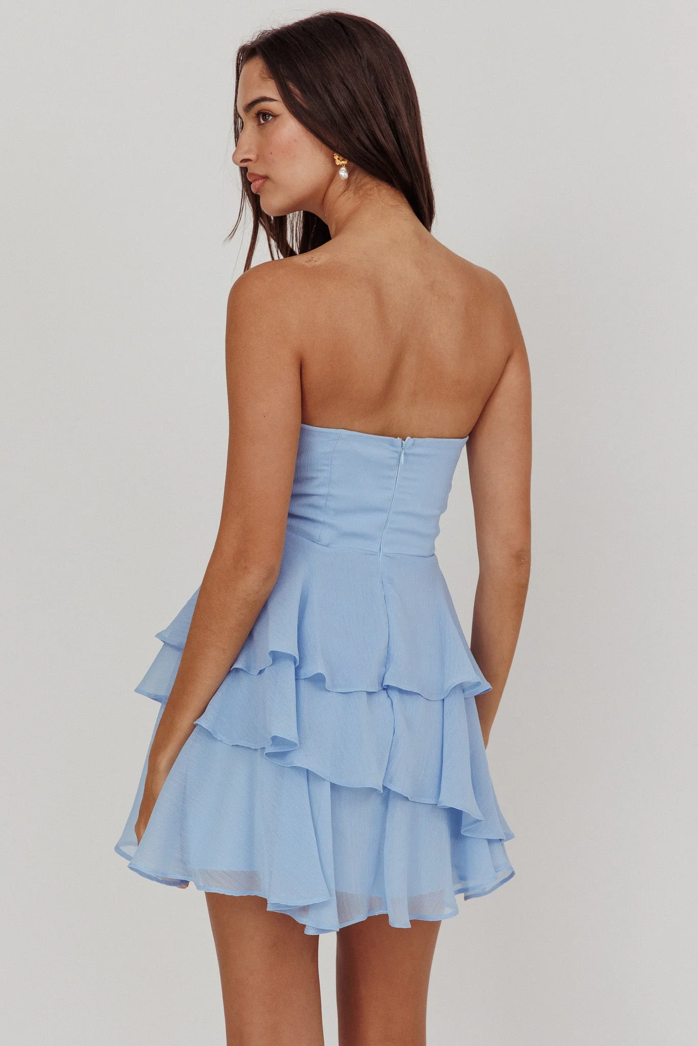 Veda Strapless Ruffle Mini Dress Blue