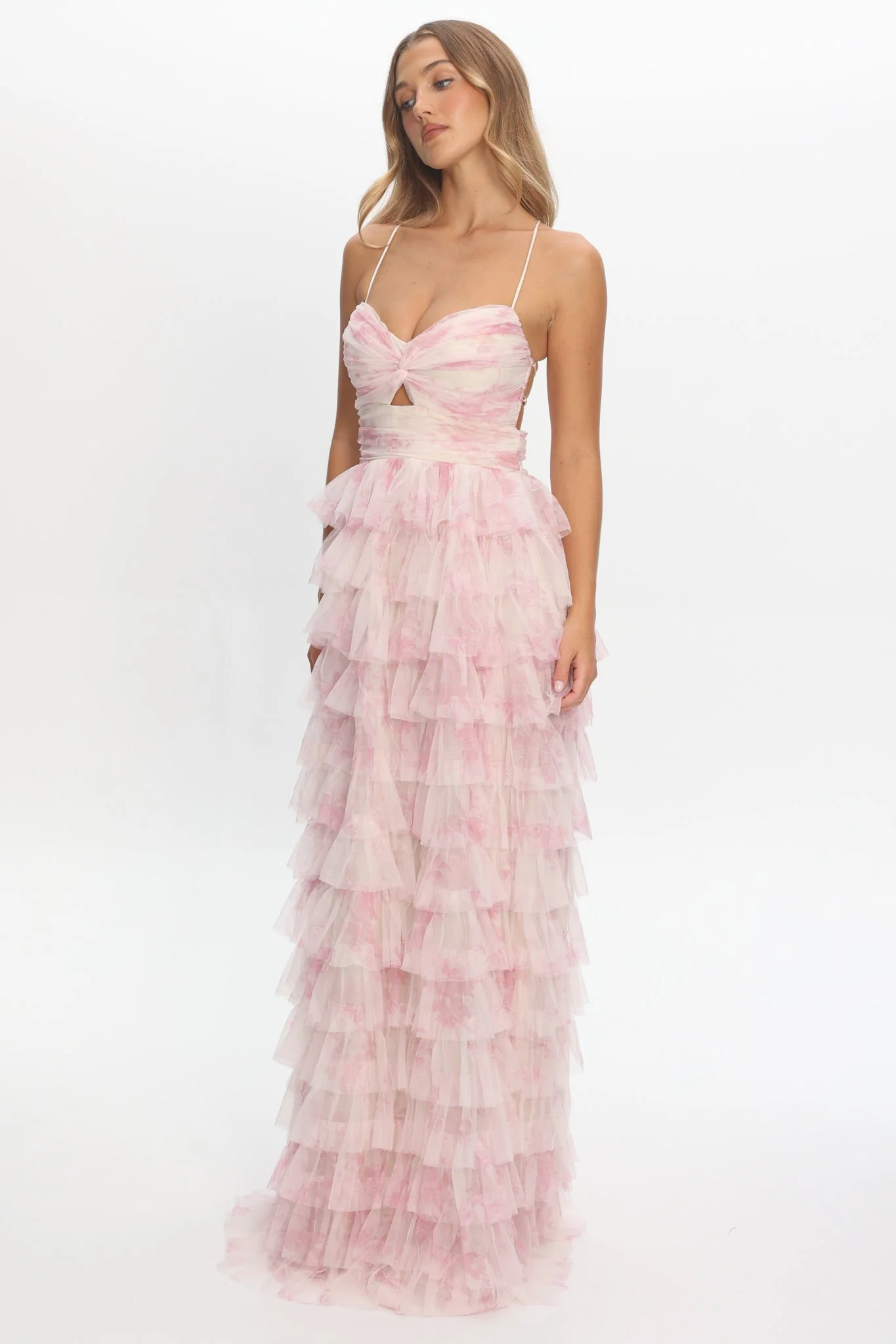 Cambridge Layered Frill Maxi Dress Floral Pink