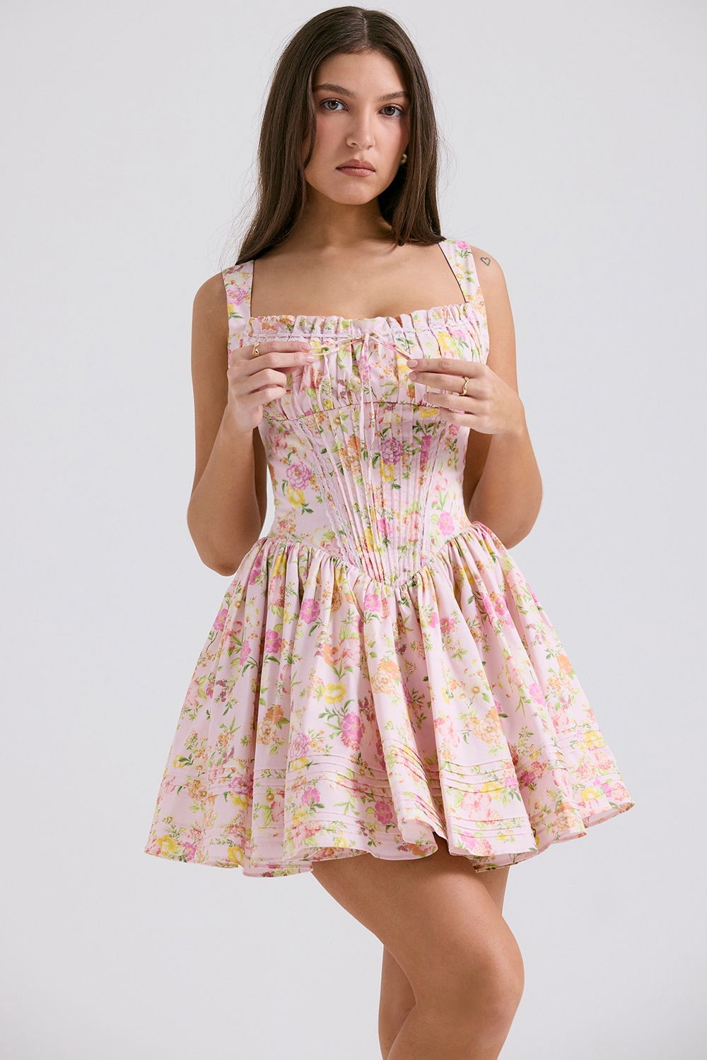Pink Meadow Print Cotton Mini Dress