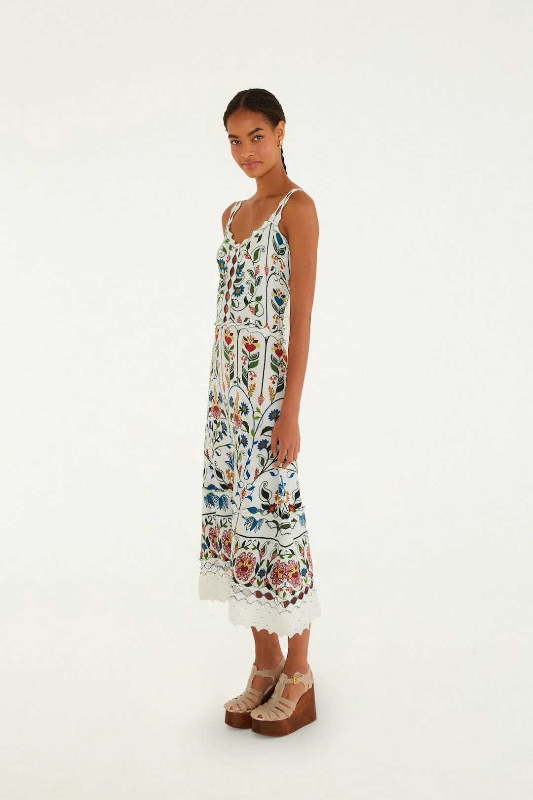 Off-White Stitched Garden Sleeveless Maxi Dress