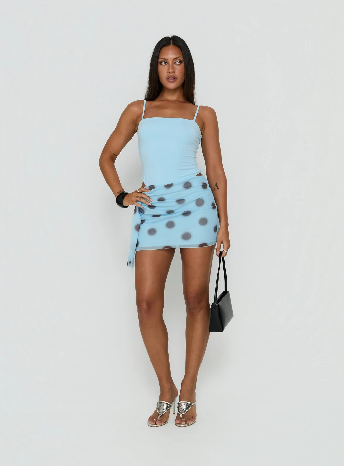 Cosmina Sarong Mini Dress Blurred Blue Polka Dot