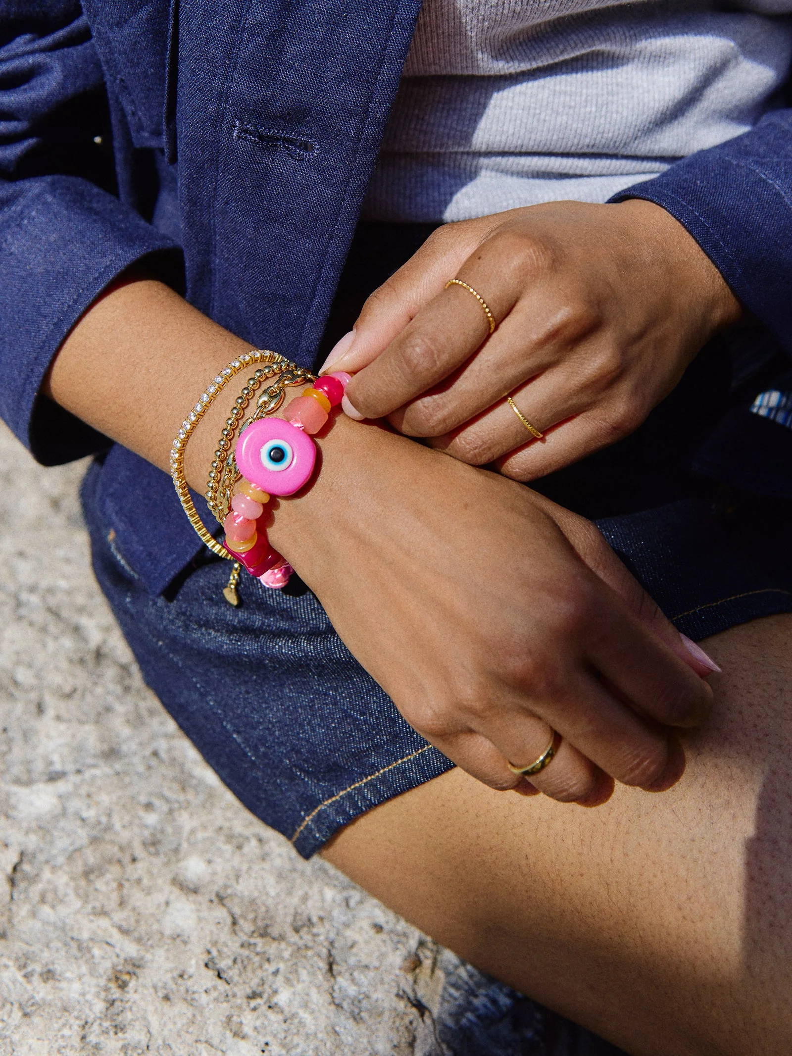 Bright Eyed Beaded Bracelet - Pink
