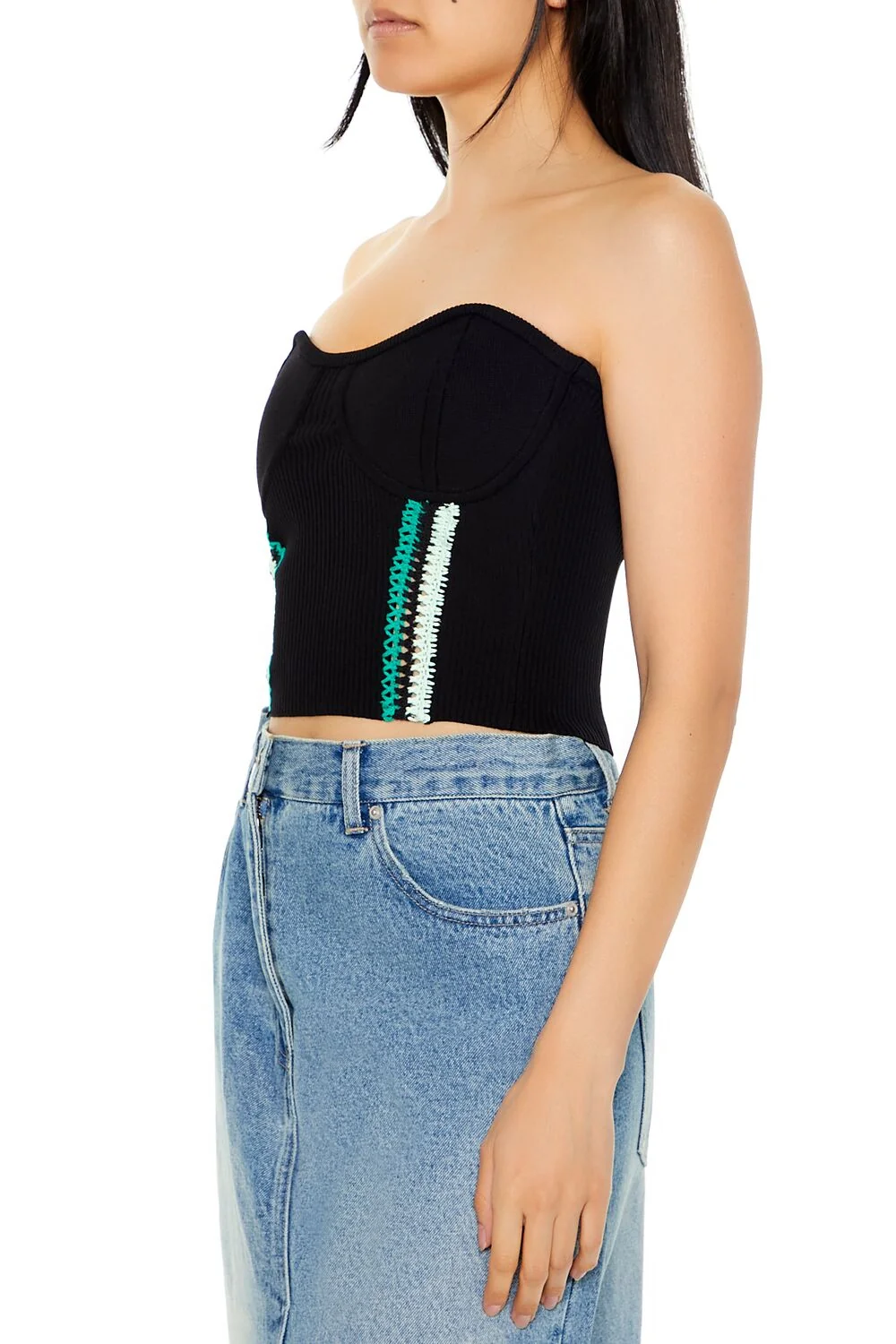 Embroidered Sweater-Knit Tube Top