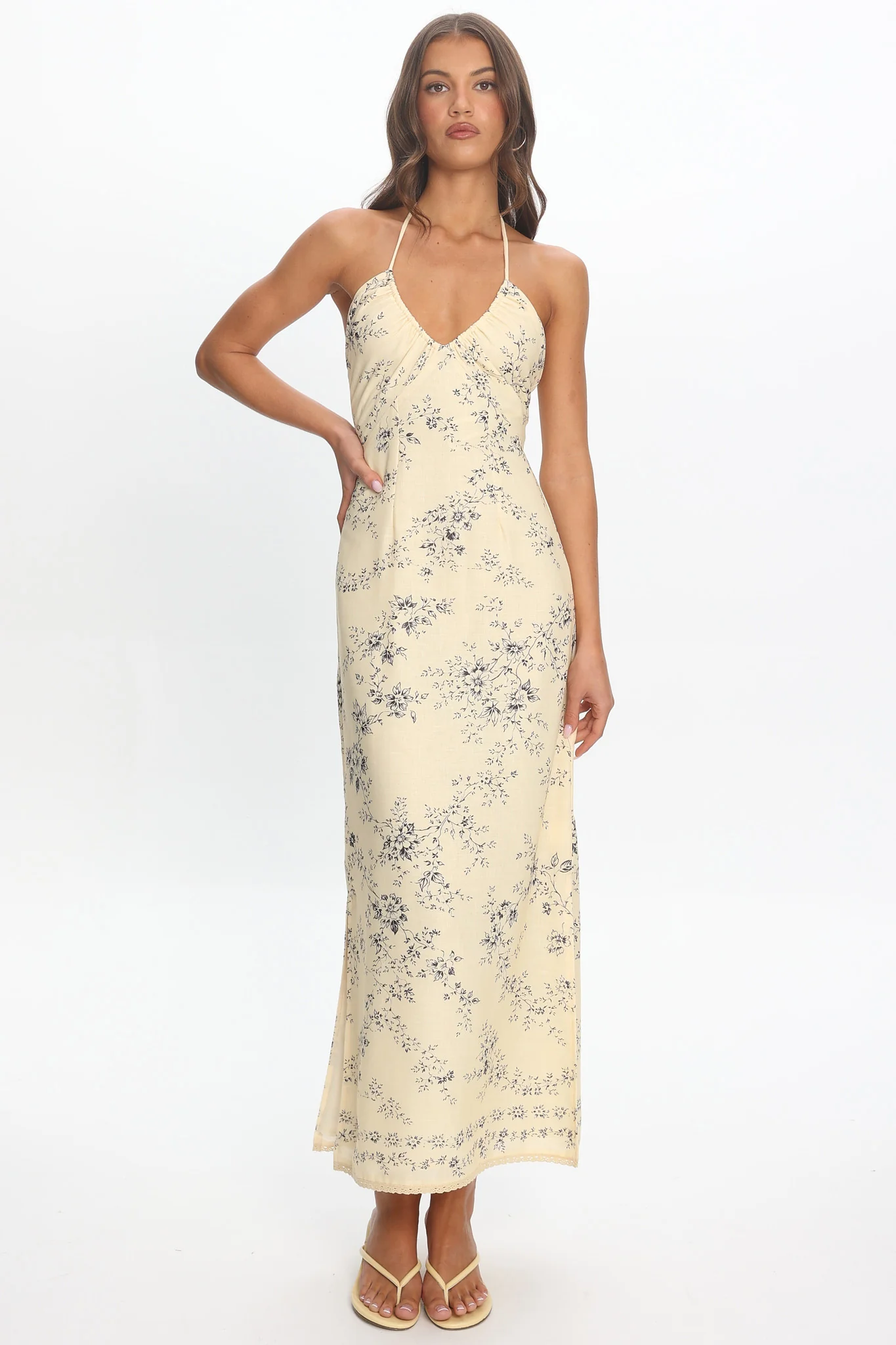 Demona Halter Maxi Dress Butter - luluinthesky