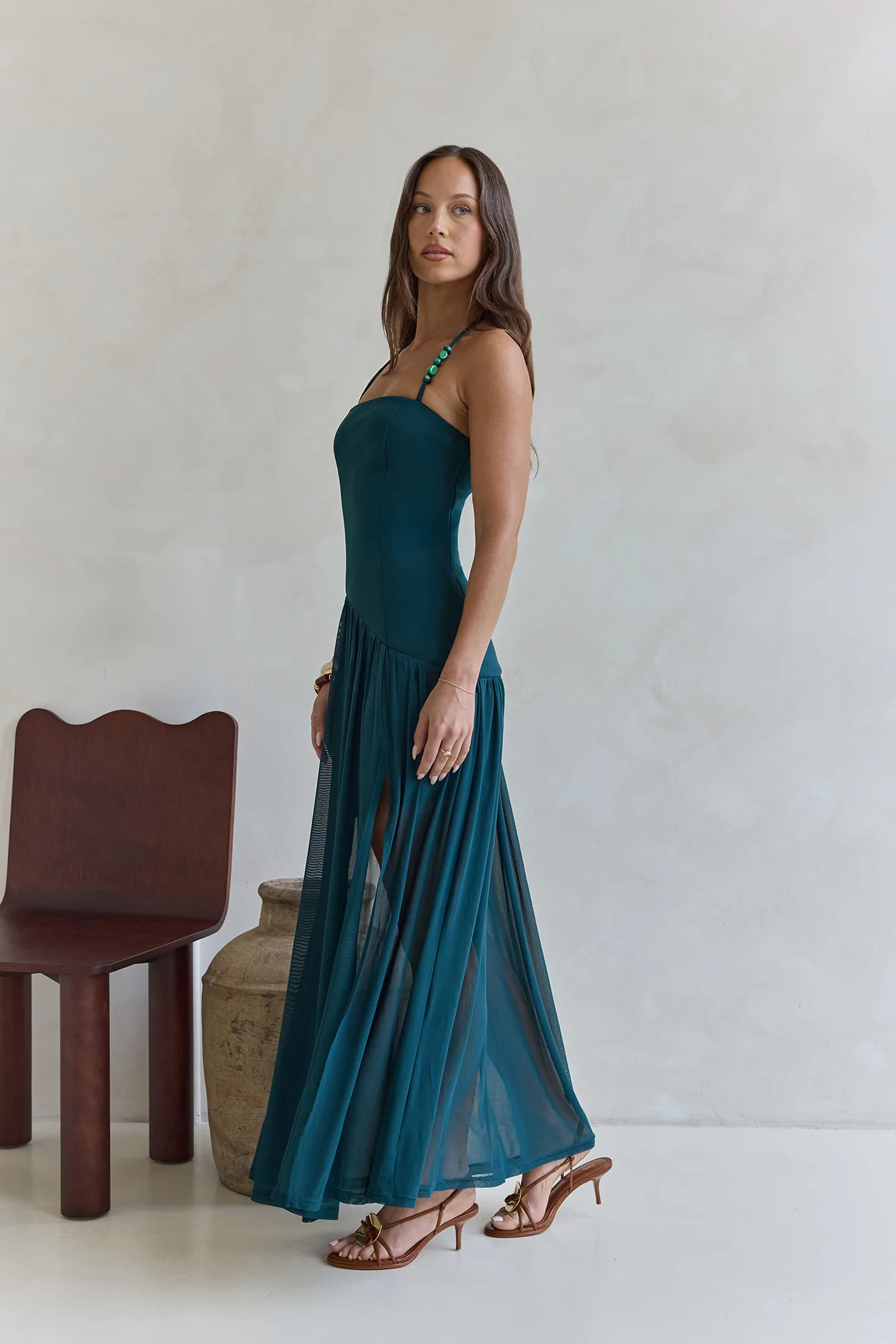 Feel The Light Halter Mesh Maxi Dress Teal