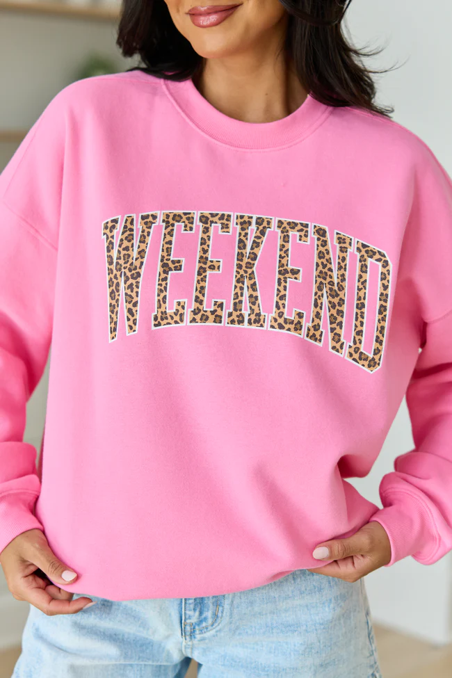 Weekend Leopard Pink Graphic Sweatshirt