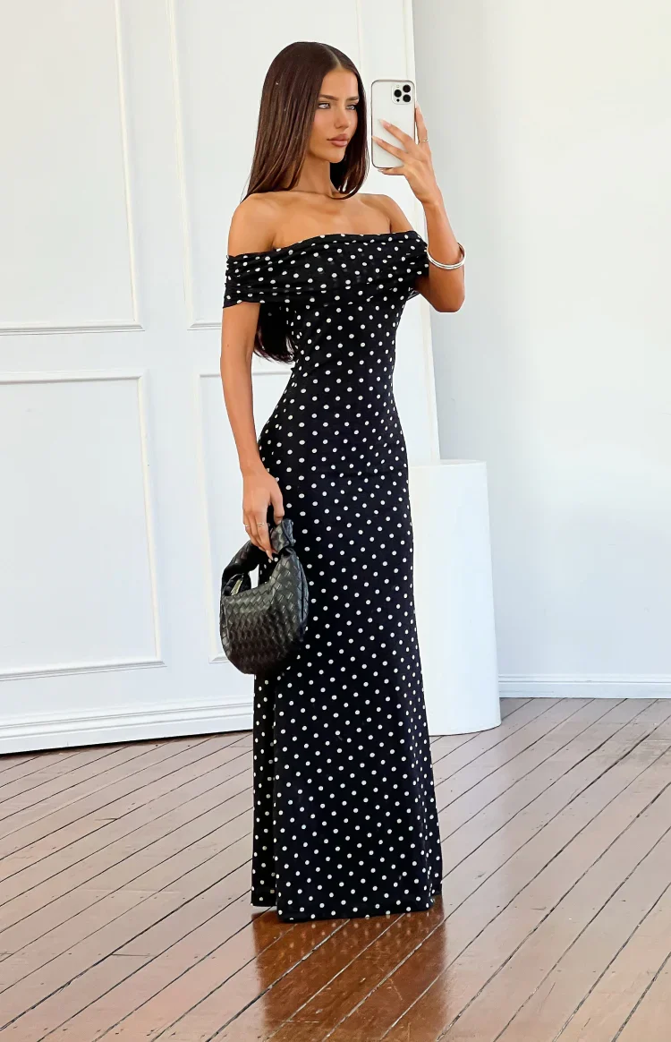 Cole Black Polka Mesh Maxi Dress