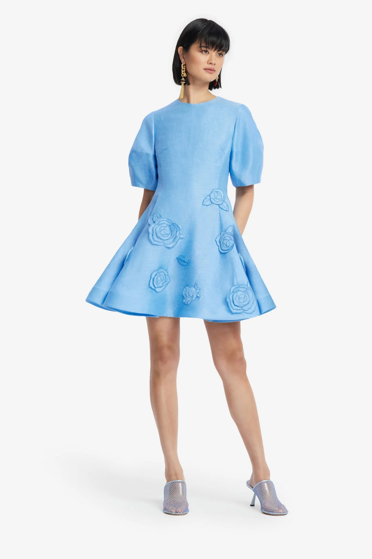 Simona Appliqué Mini Dress - Pastel Blue