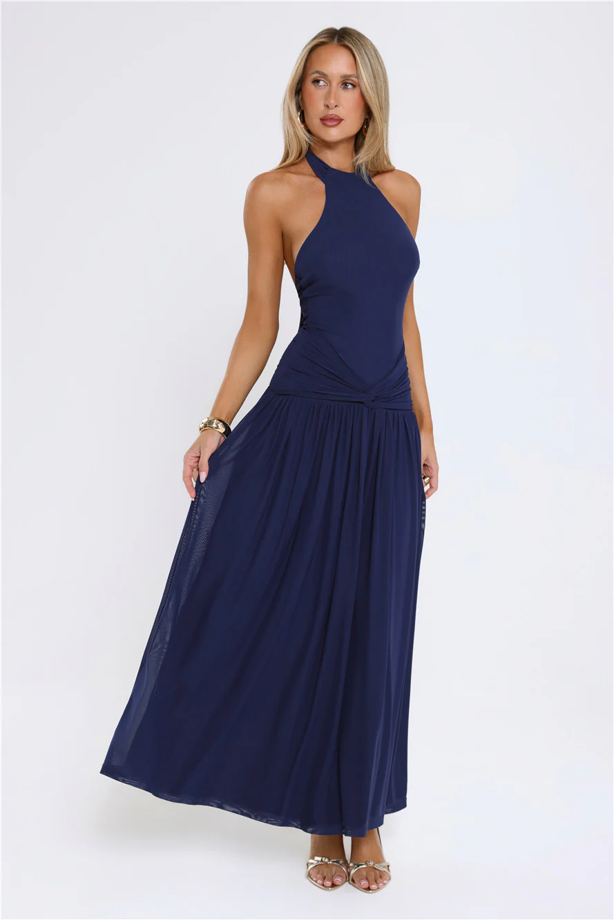 Temptation Muse Halter Maxi Dress Navy