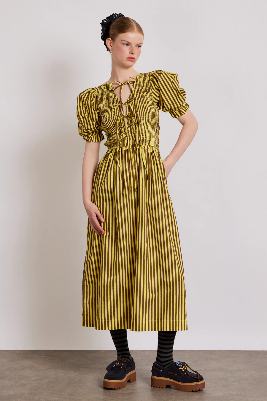 bluebelle midi dress - brown yellow stripe - luluinthesky