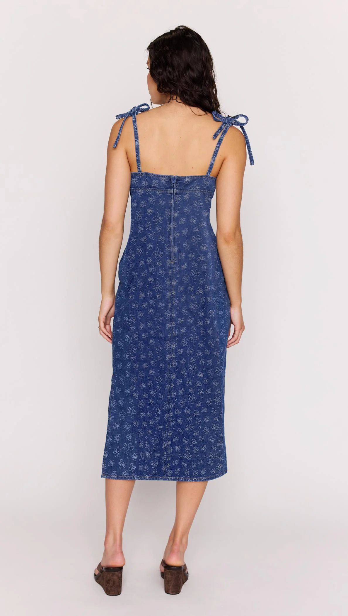 Floral Denim Stretch Midi Dress