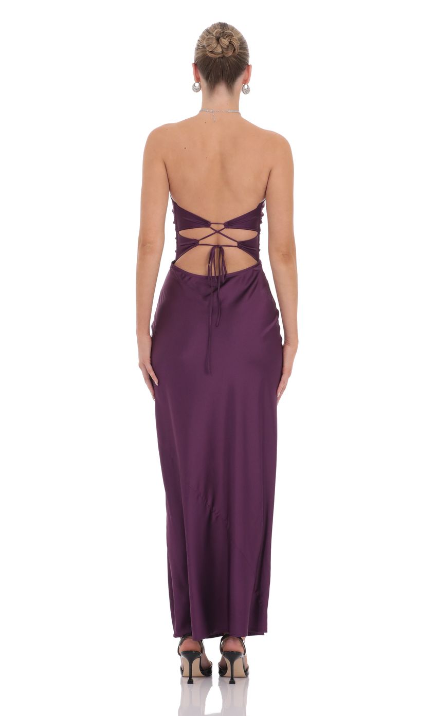Satin Twist Cutout Maxi Dress in Purple