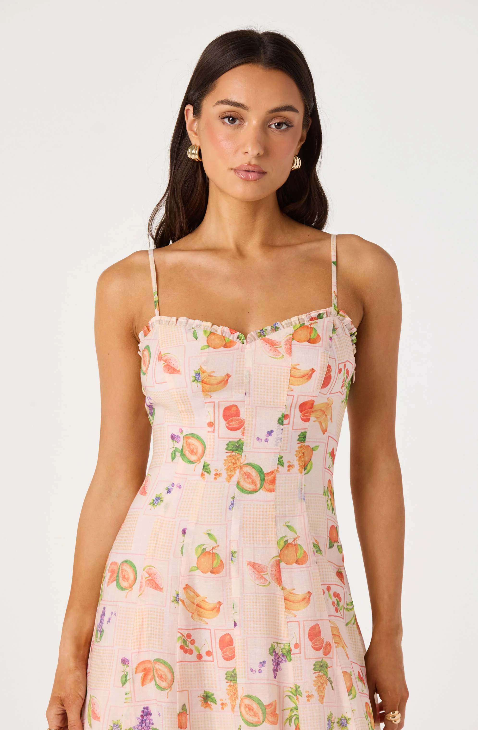 Jaylynn Ruffle Sweetheart Linen Midi Dress