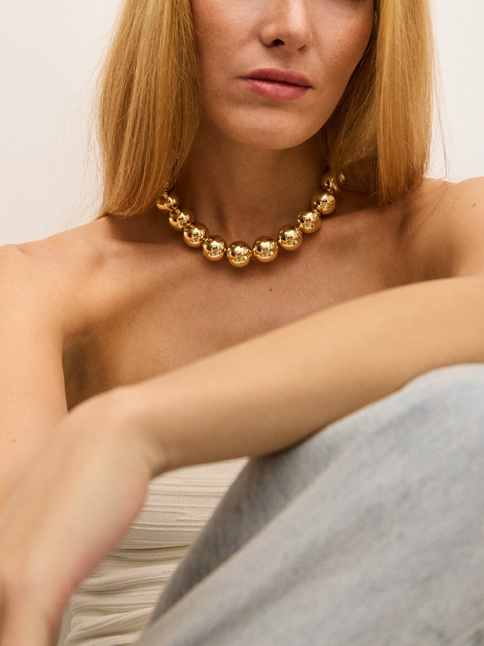 Jane Beaded Necklace - Gold Bead
