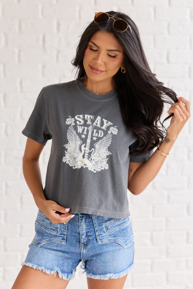 Stay Wild Dark Grey Boxy Graphic Tee