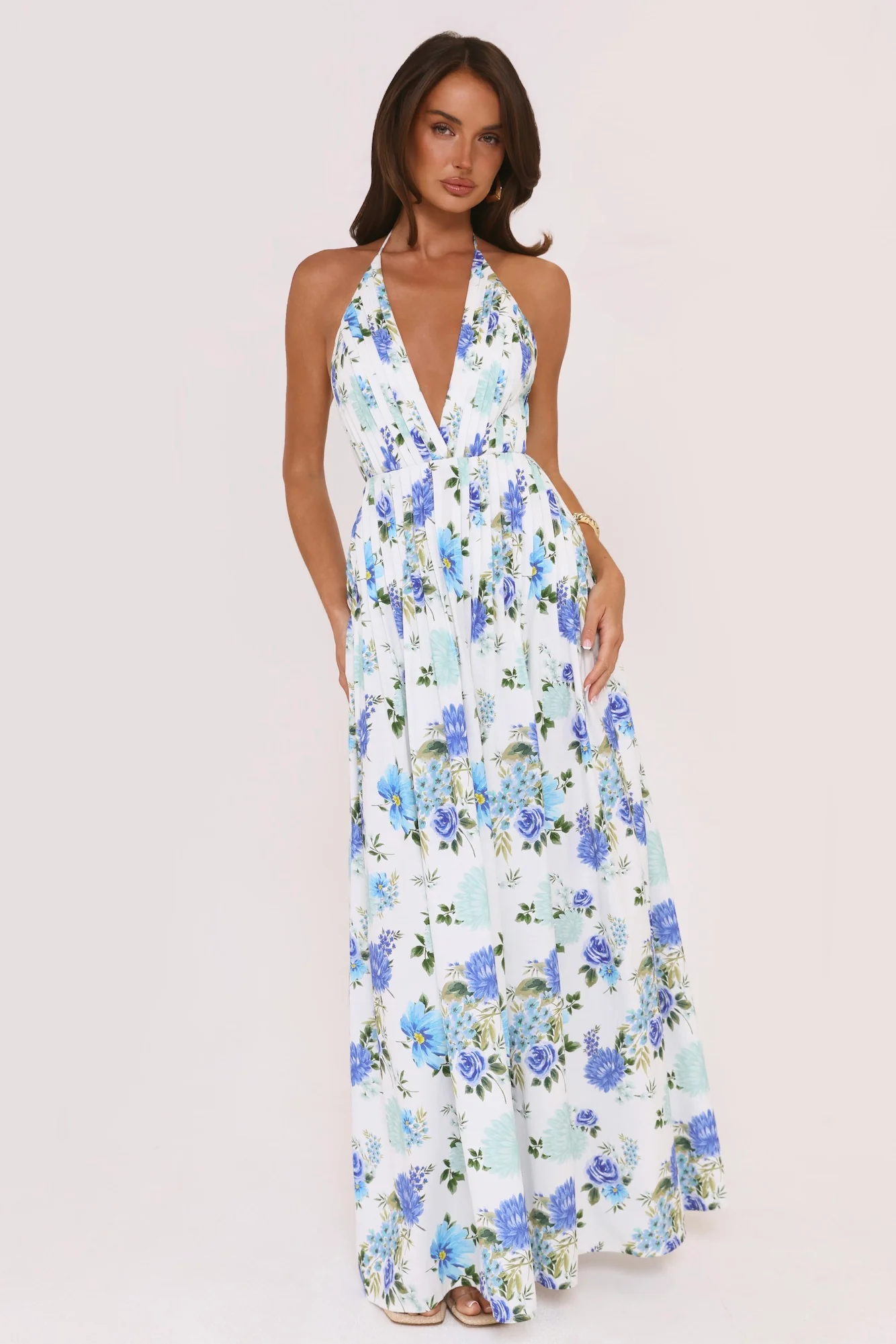Garden Of Light Halter Maxi Dress Blue