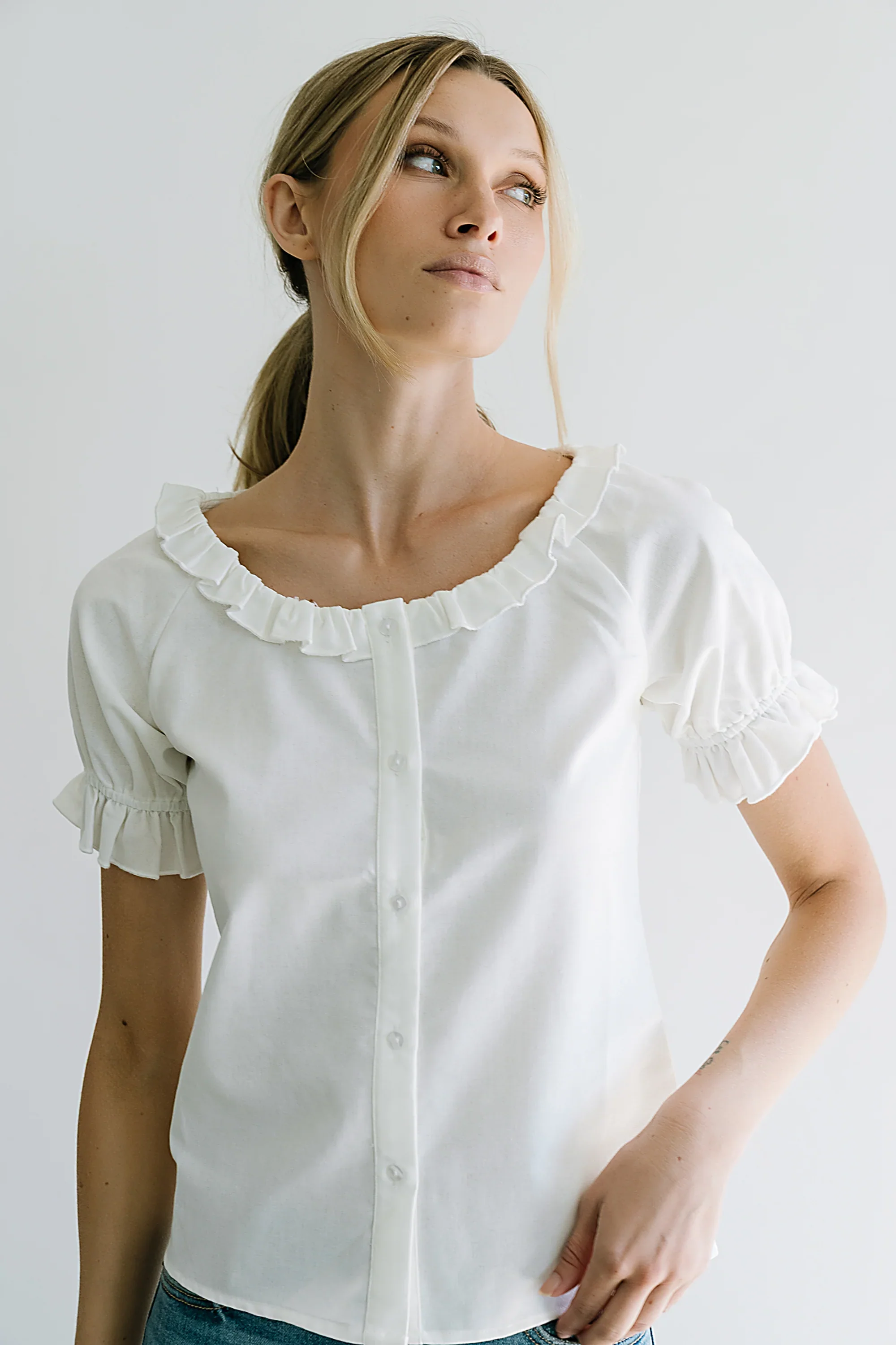 Connie Ruffle Blouse in Cream