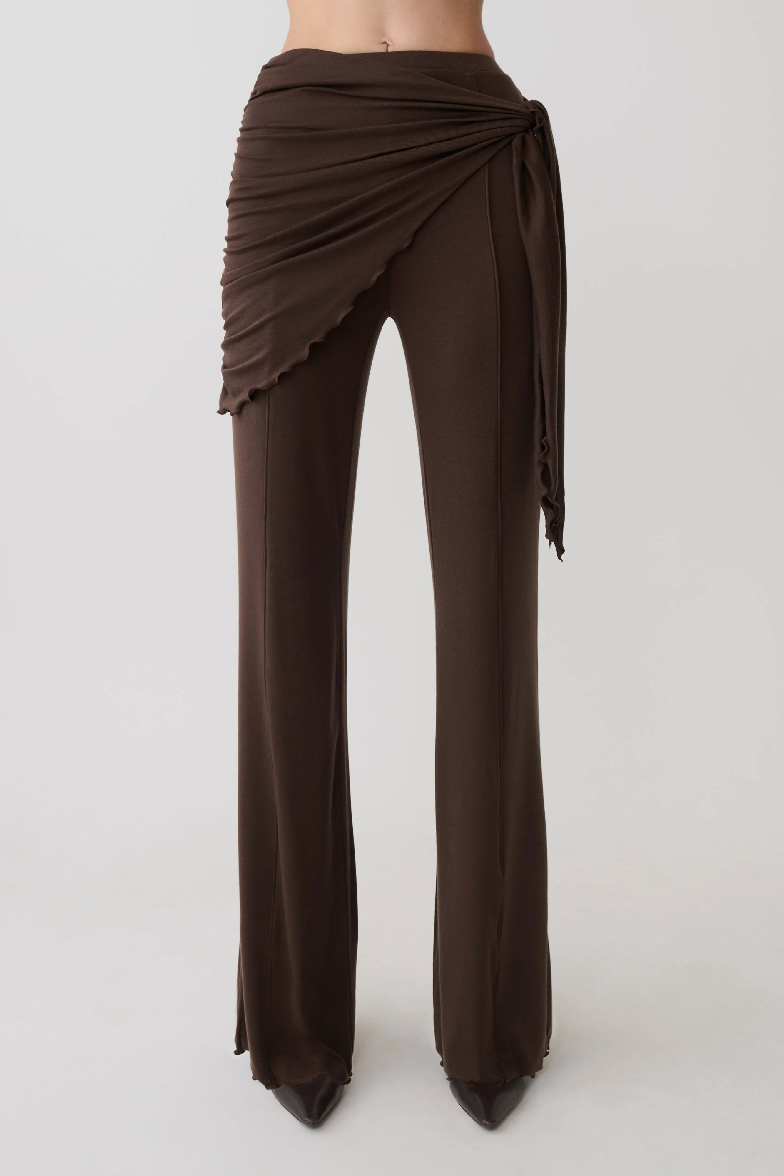 Anfie Straight Leg Pants With Waist Wrap - Dark Chocolate