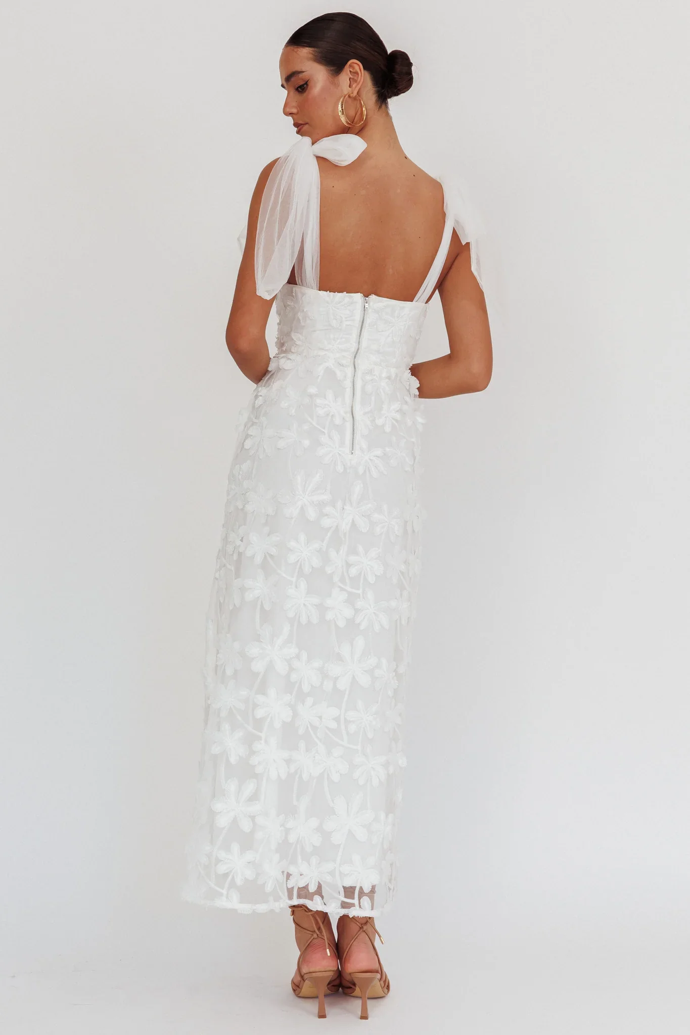 Mykonos Morning Tied Shoulder Tree Maxi Dress White