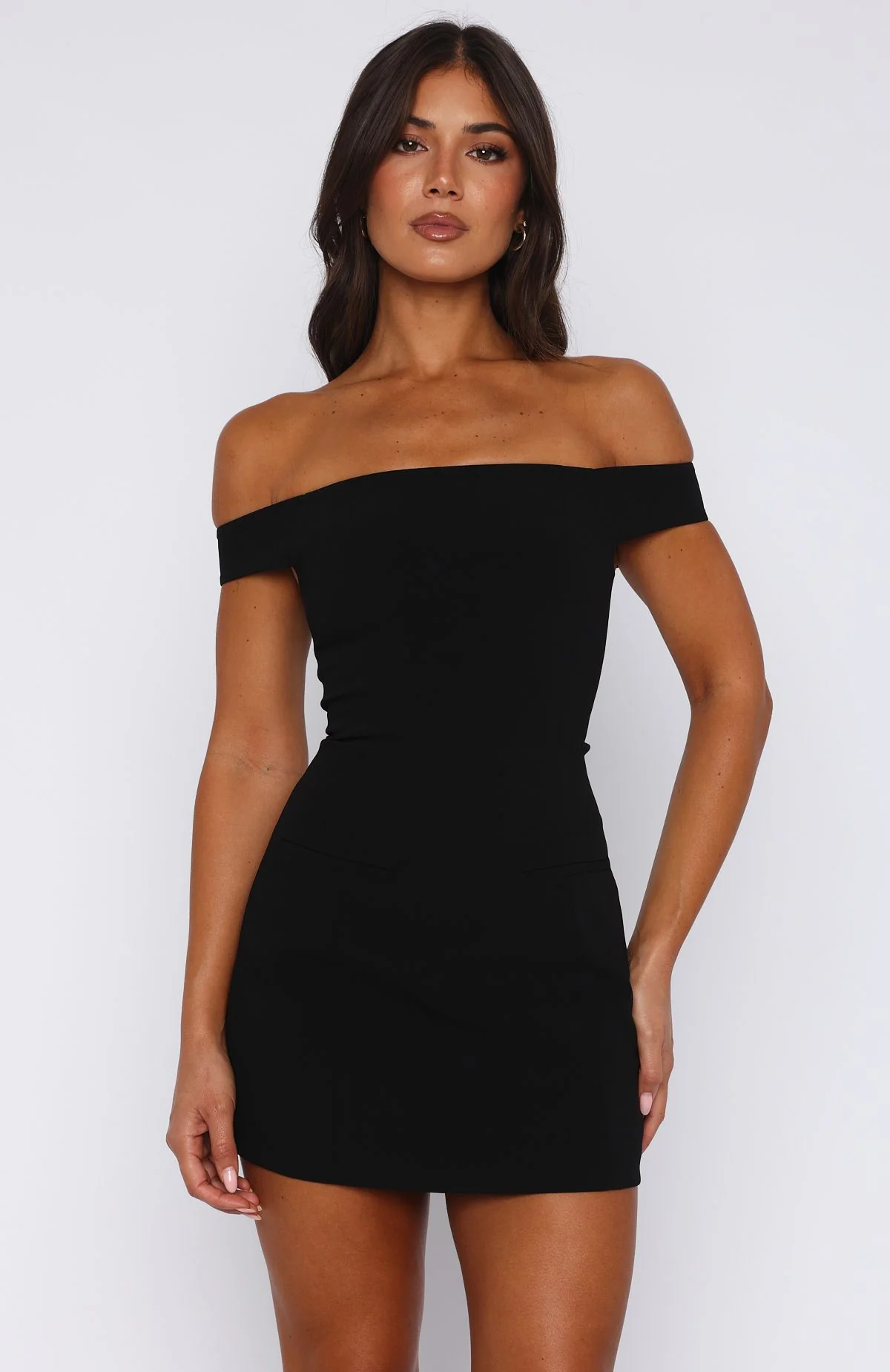 Private Planes Off Shoulder Mini Dress Black - luluinthesky