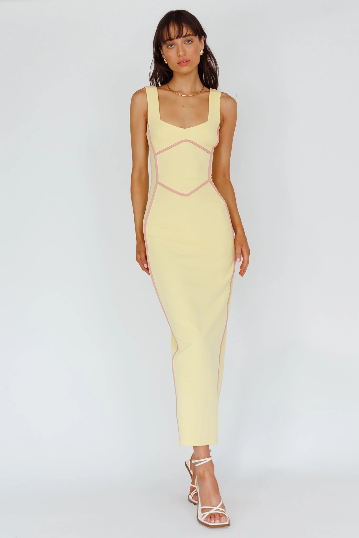 Shenae Piping Trim Maxi Dress Lemon - luluinthesky