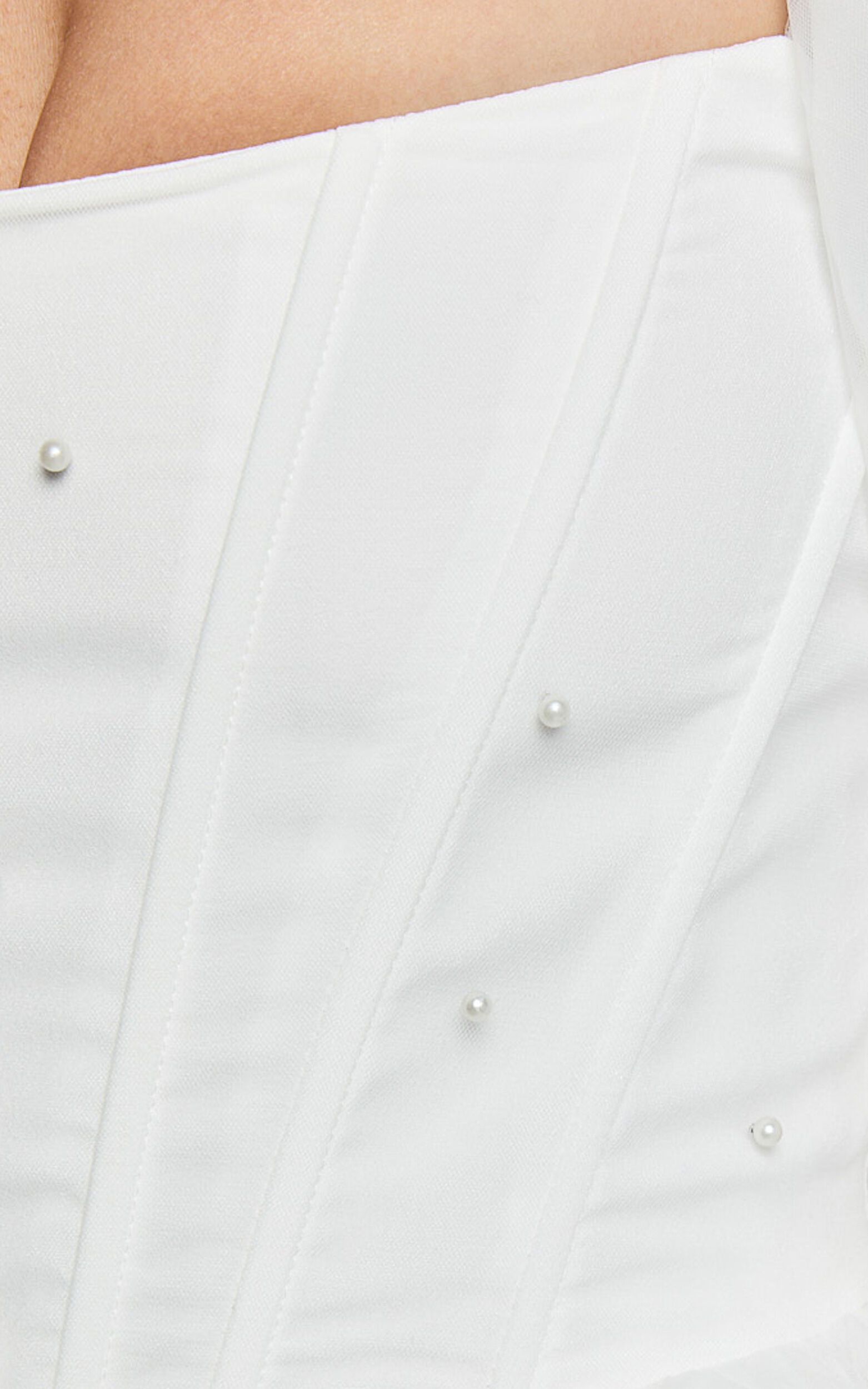 Ingrid Mini Dress - Long Puff Sleeve Pearl Detail Dress in White