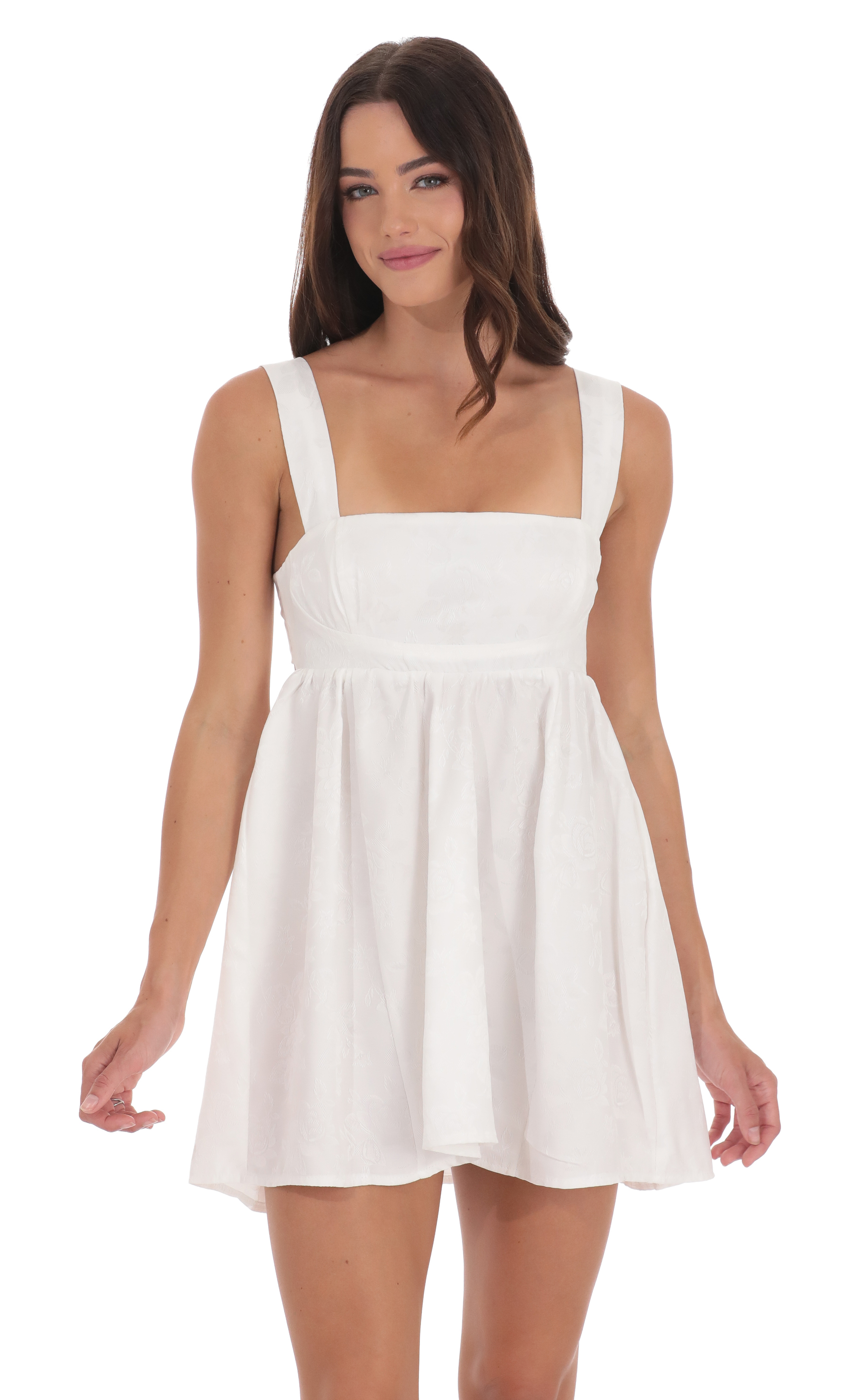 Jacquard Babydoll Dress in White - luluinthesky