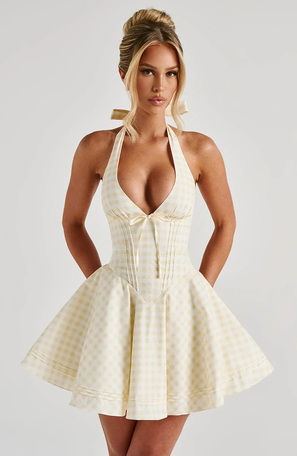 Doris Mini Dress - Lemon Gingham