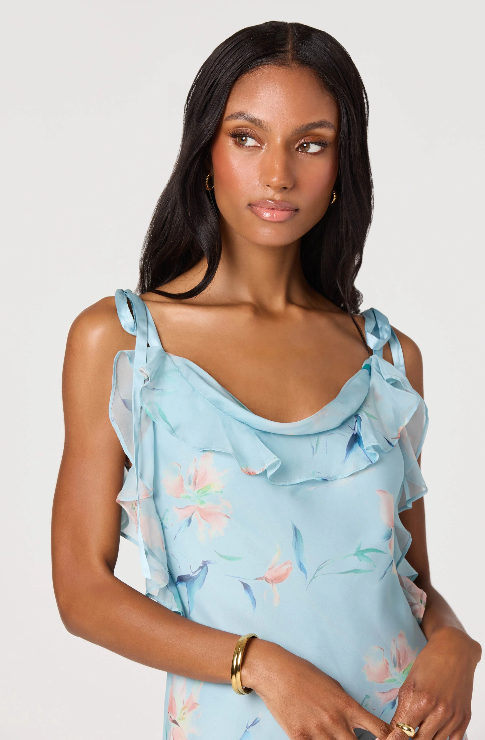 Nissa Floral Ruffle Midi Dress