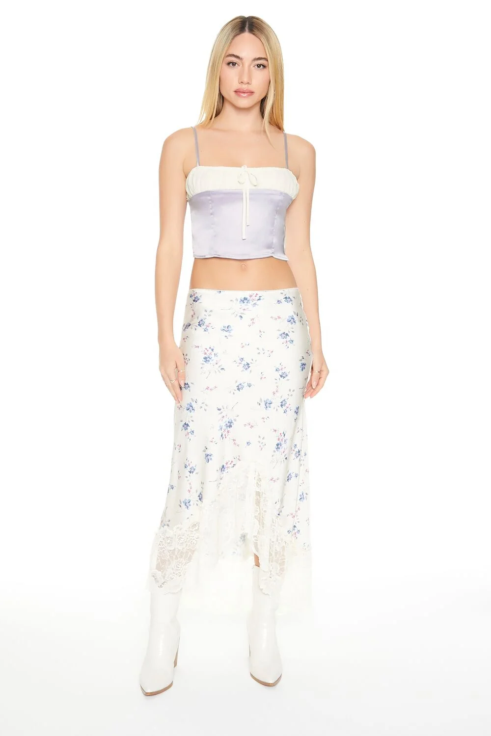 Cropped Satin Colorblock Cami
