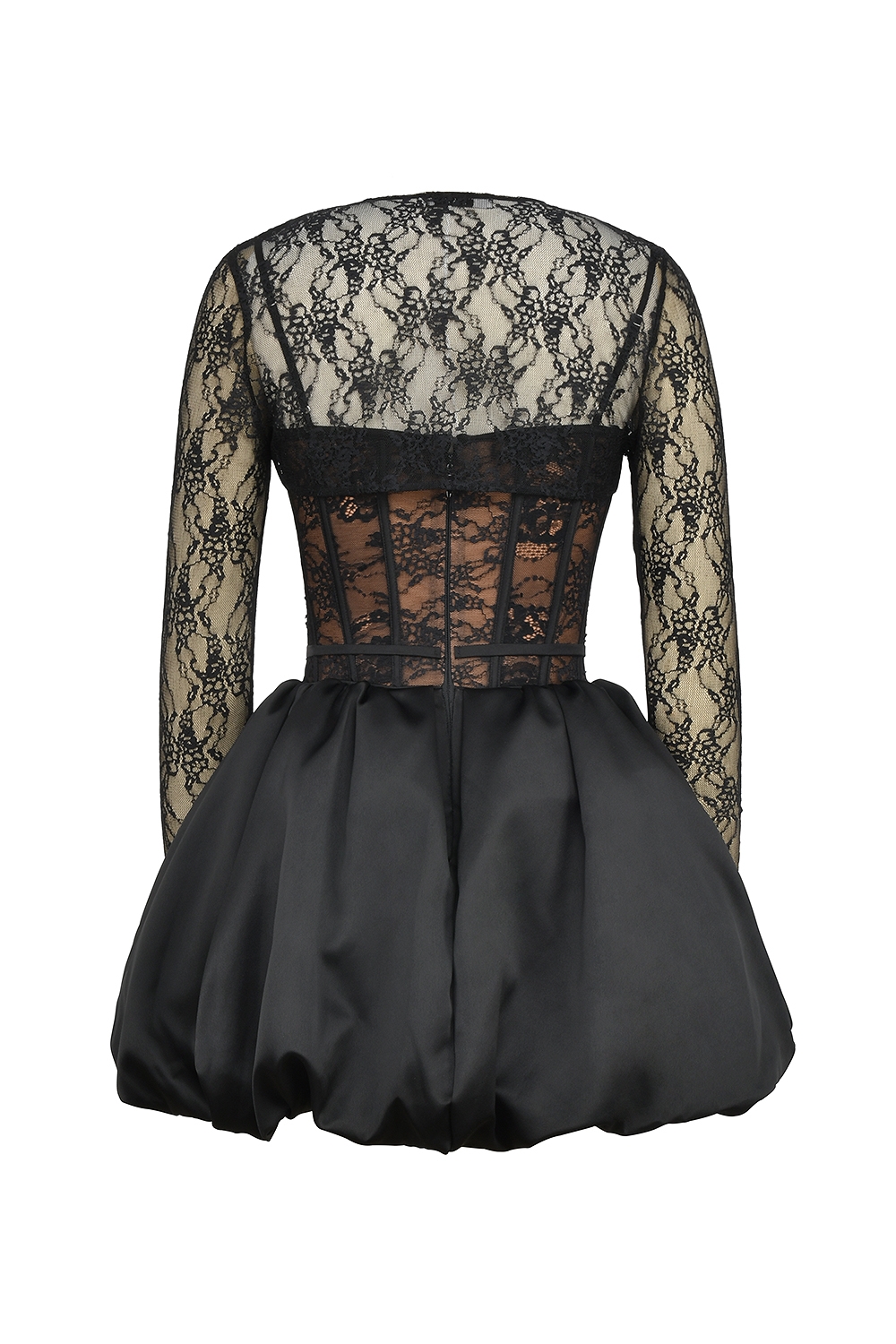 Black Lace Puffball Mini Dress