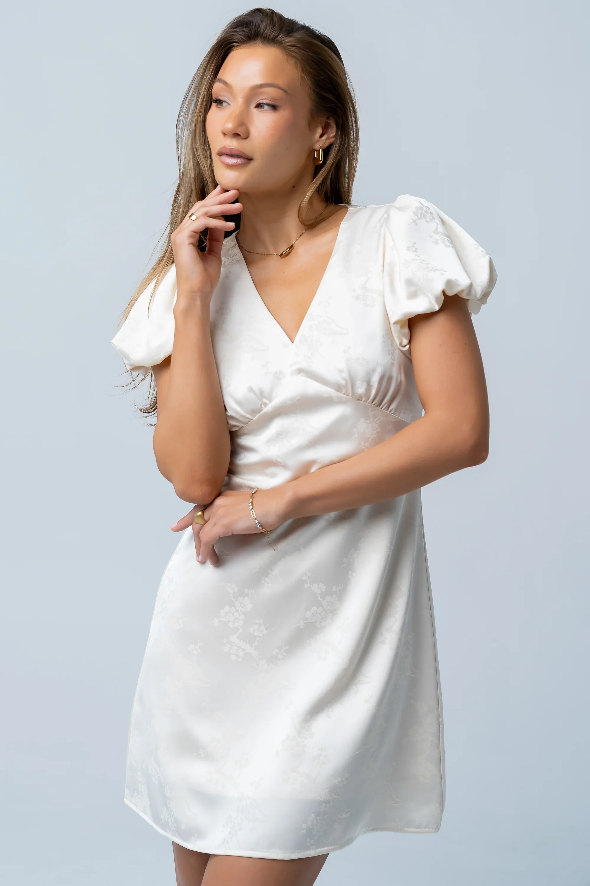 Brenna Floral Mini Dress in Cream