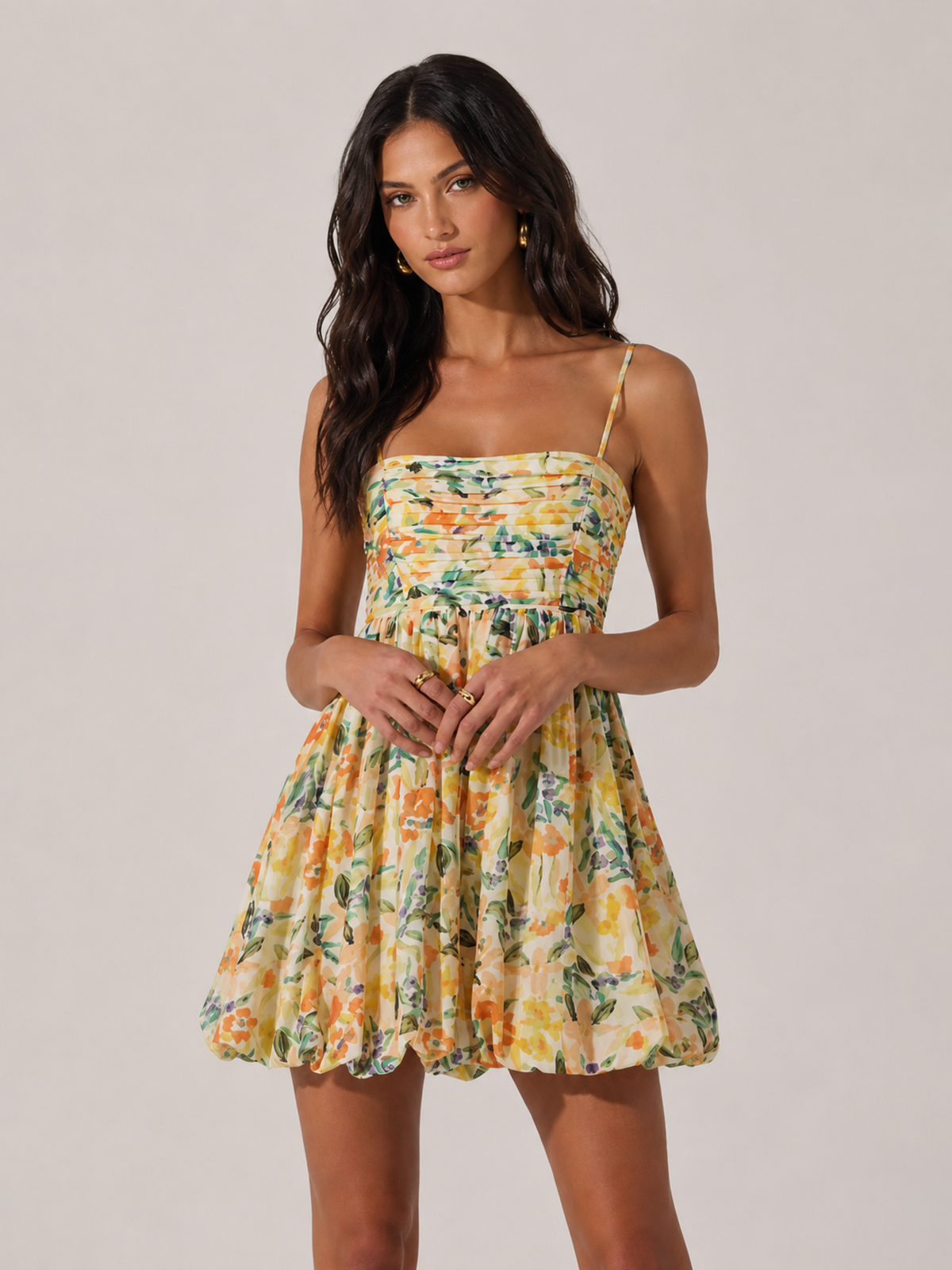 Bubble Floral Mini Dress - Orange multi floral