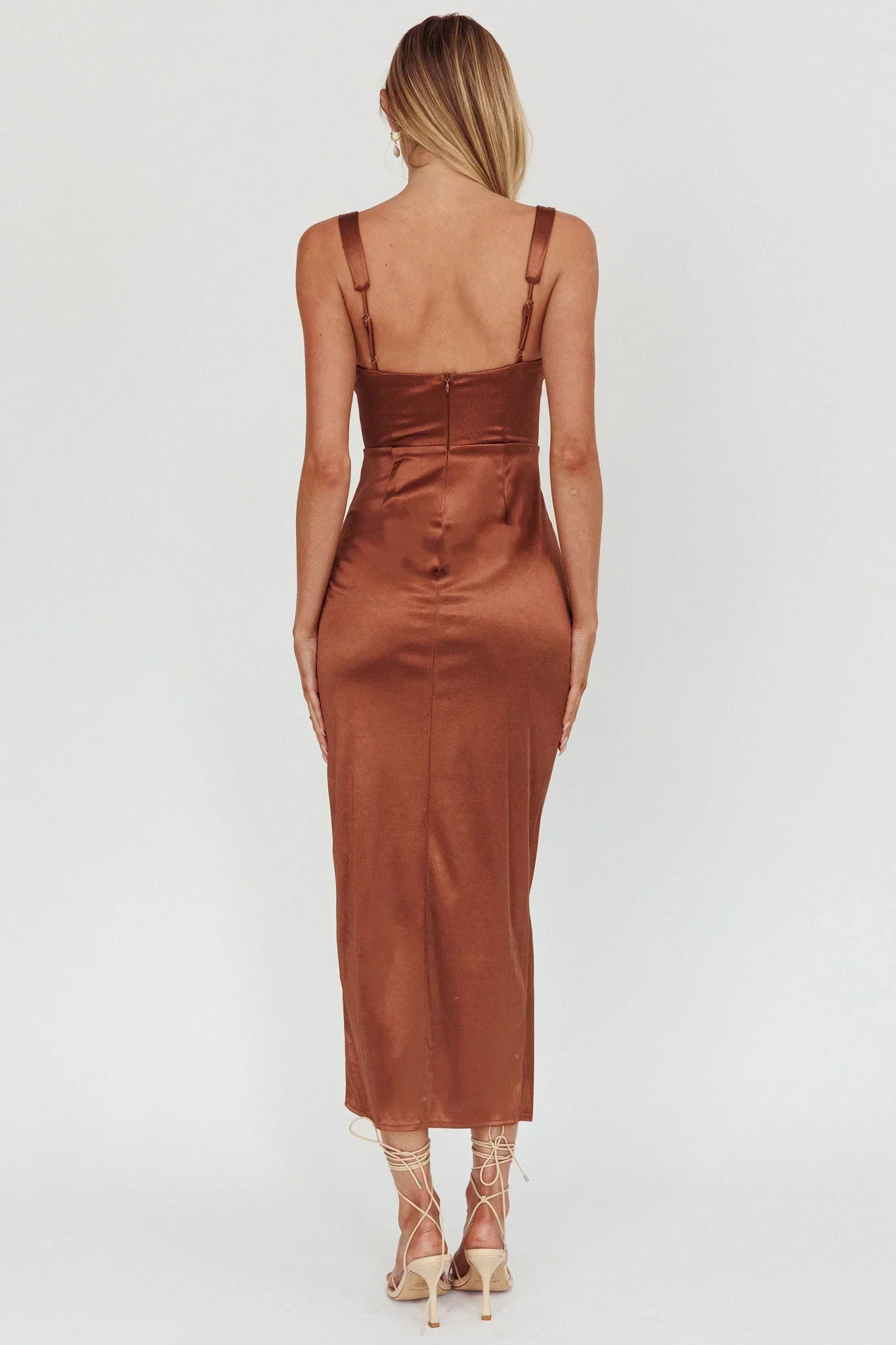 Whimsy Pleated Bust Midi Dress Chocolate