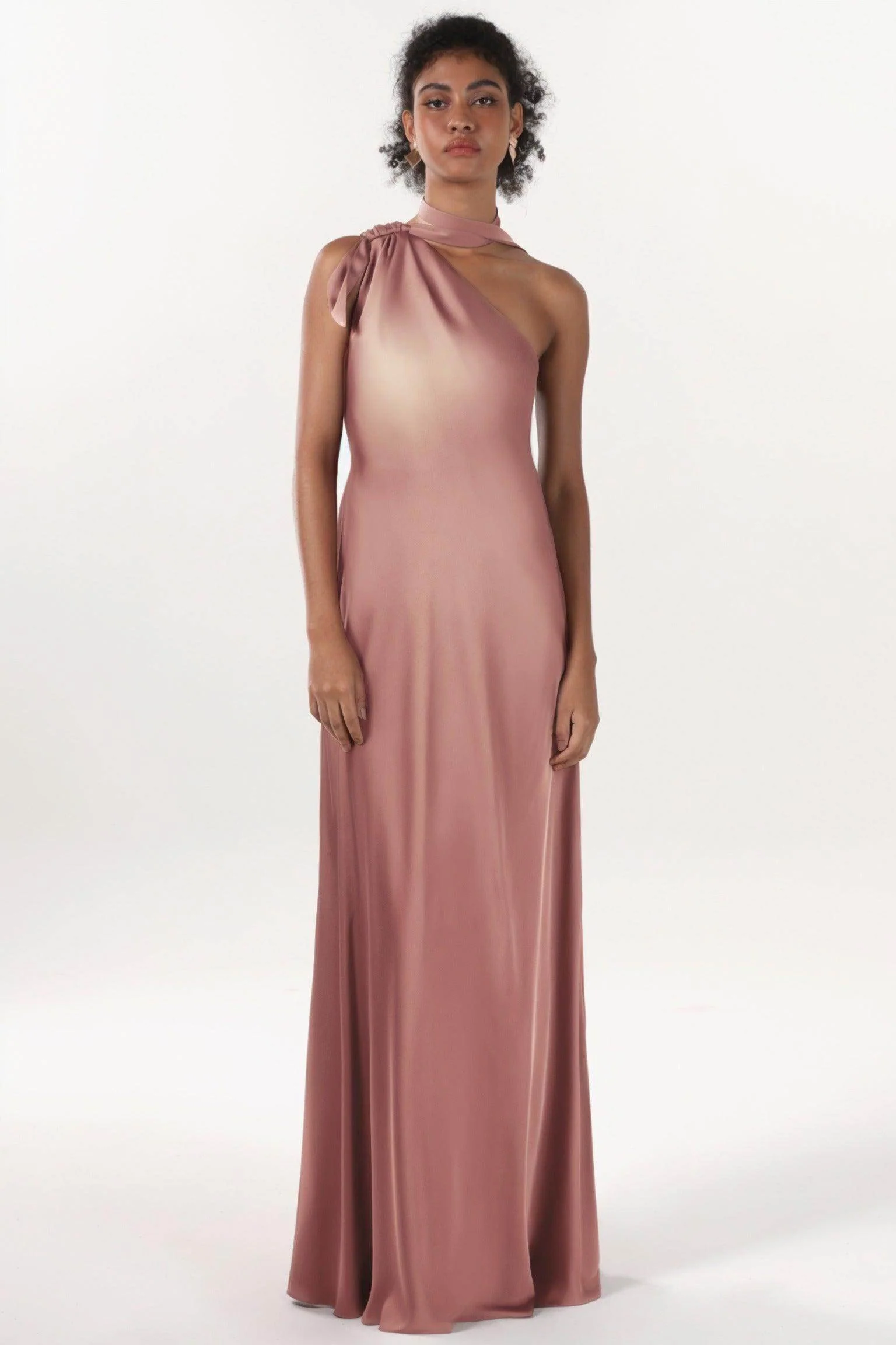 Sheath-Column Maxi Luxe Satin Bridesmaid Dress CS0607BM