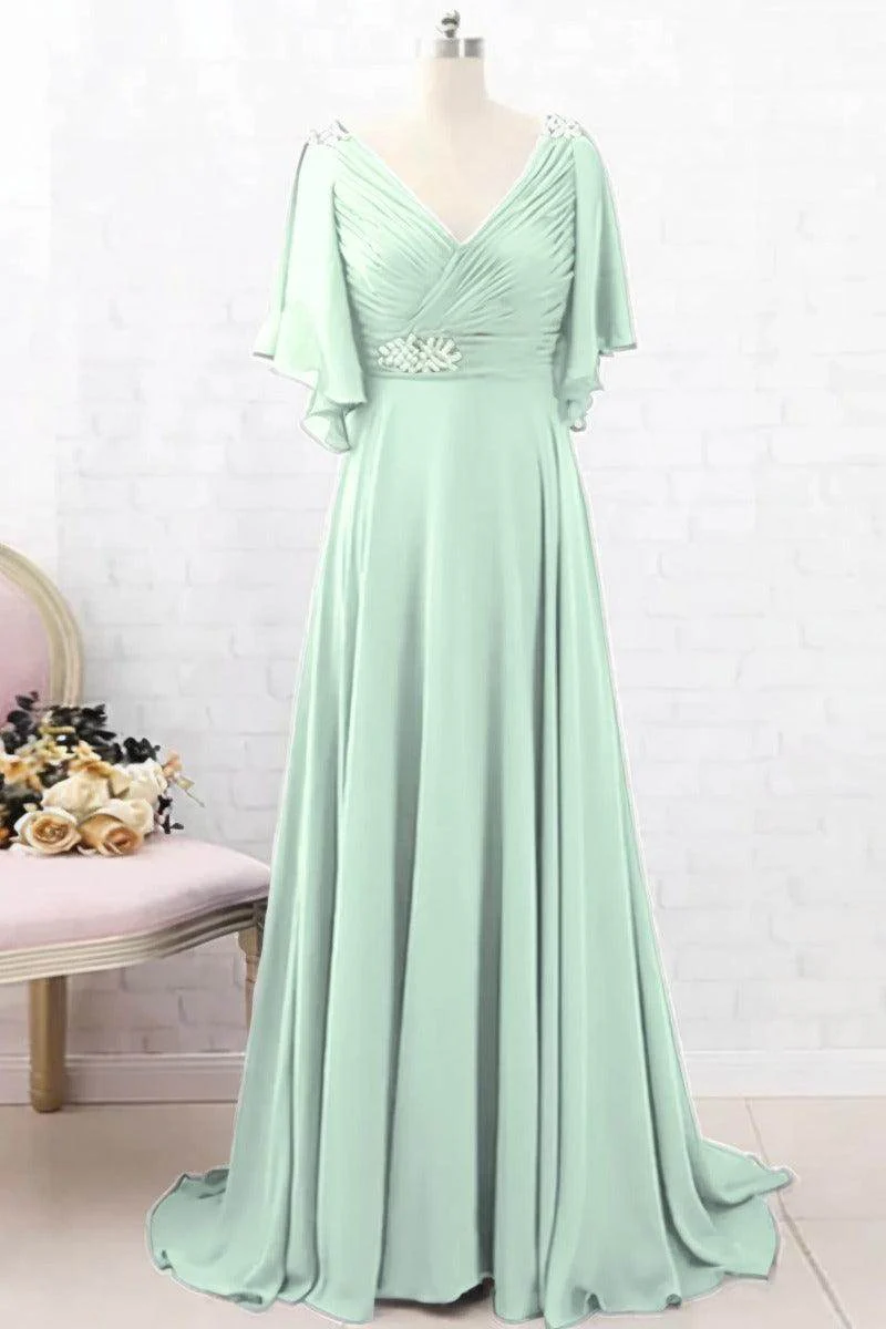 A-Line Sweep-Brush Train Chiffon Mother Dress CM0082