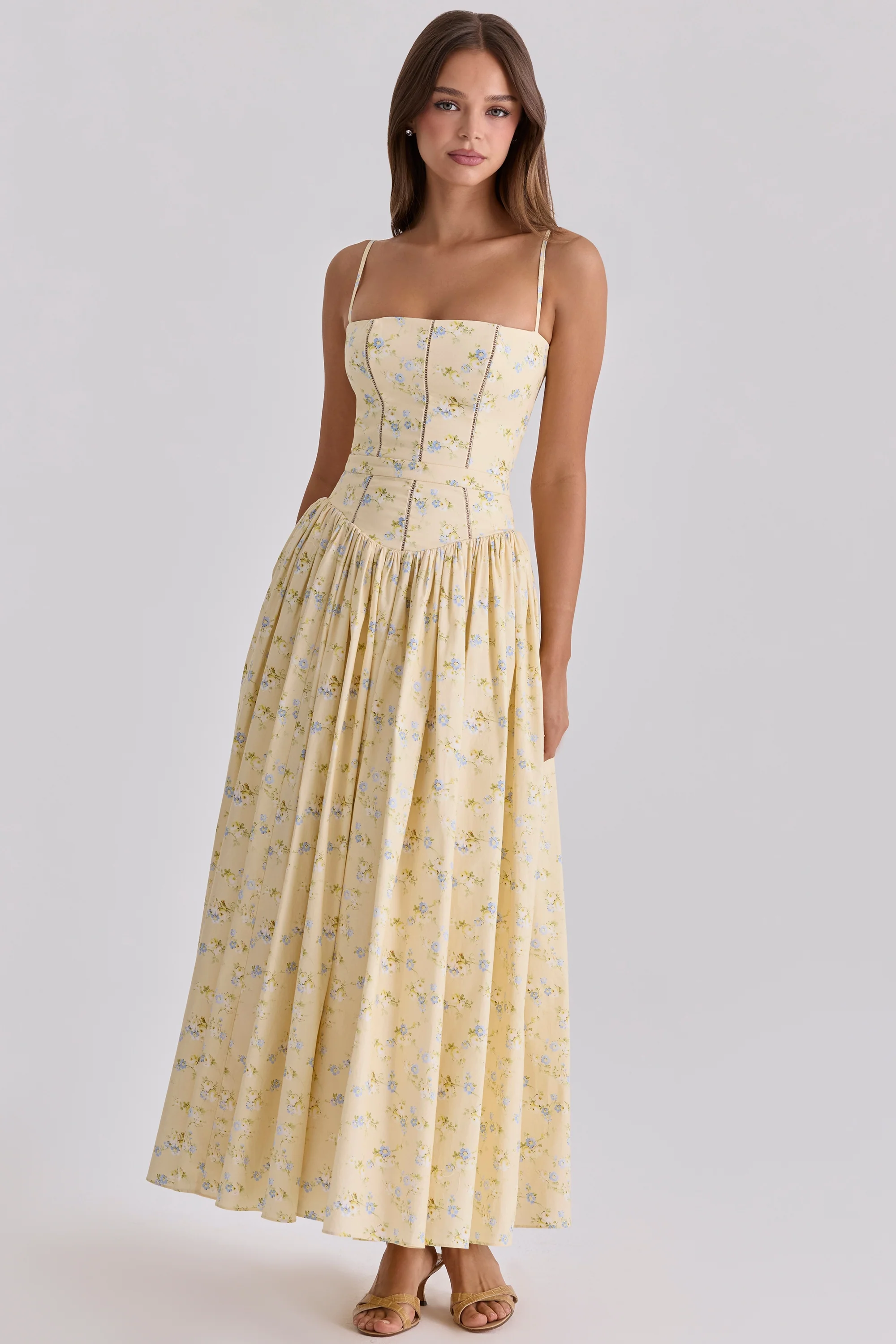 Floral Lemon Print Cotton Midi Sundress