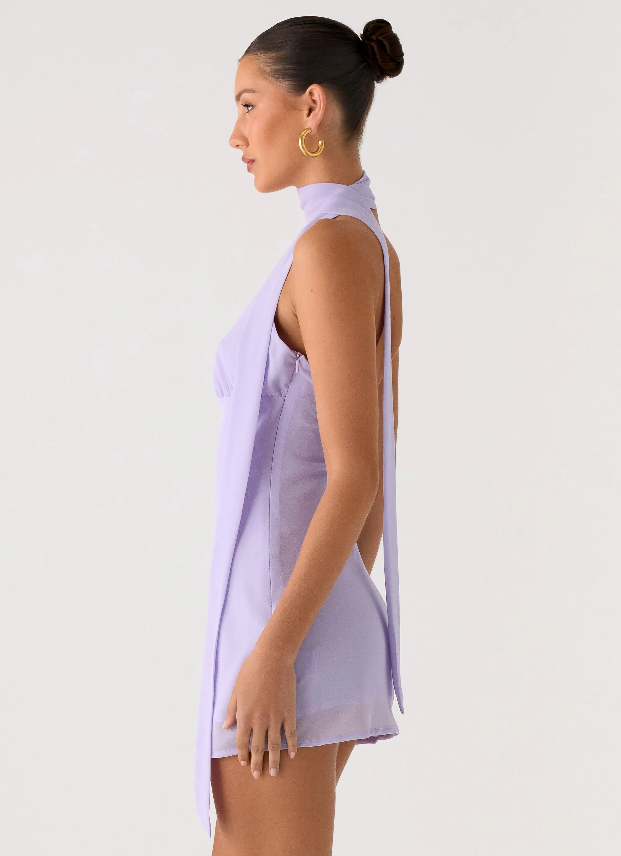 Melisande Scarf Neck Mini Dress - Lavender