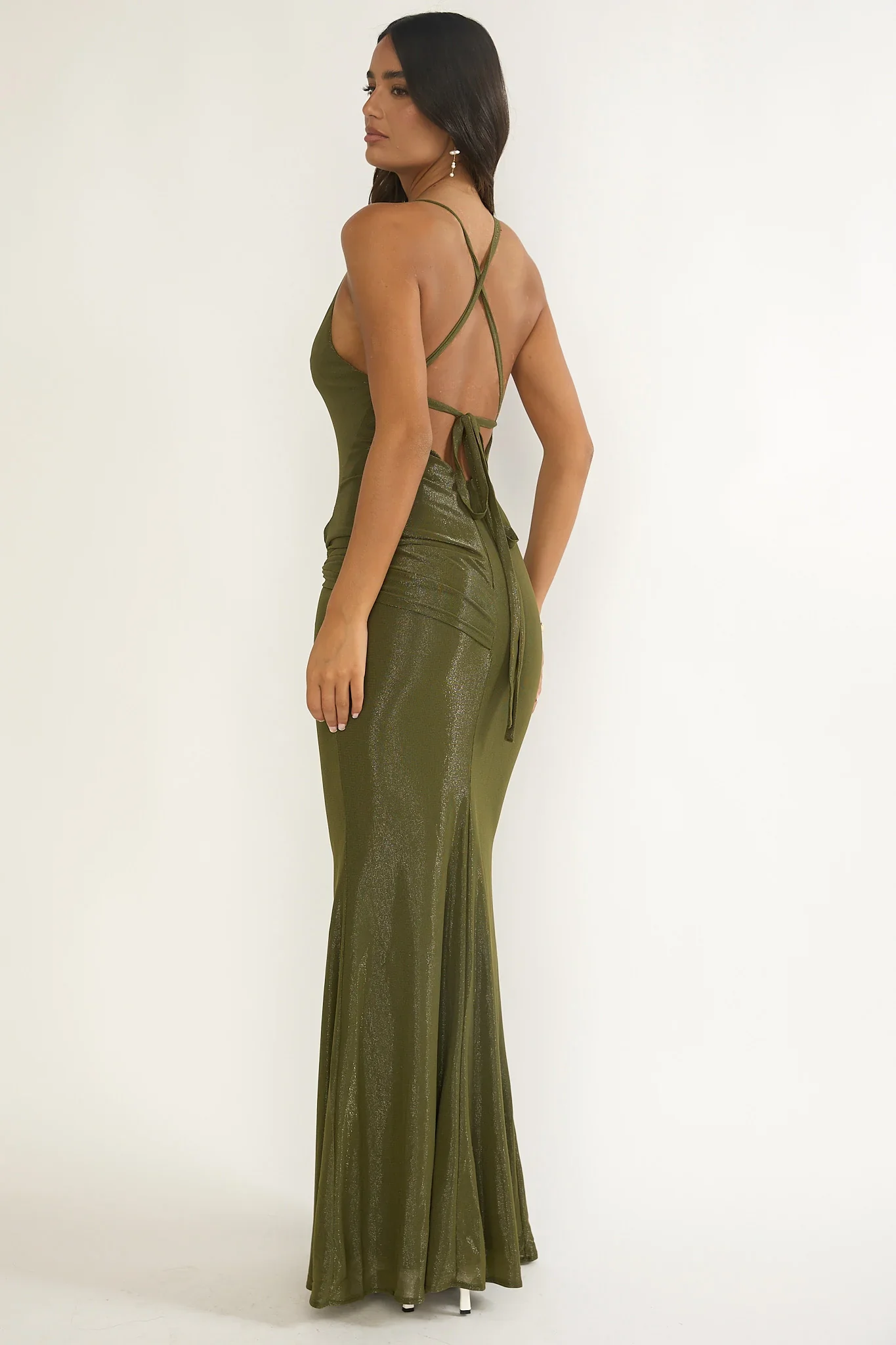 Oralia Criss-Cross Back Maxi Dress Olive