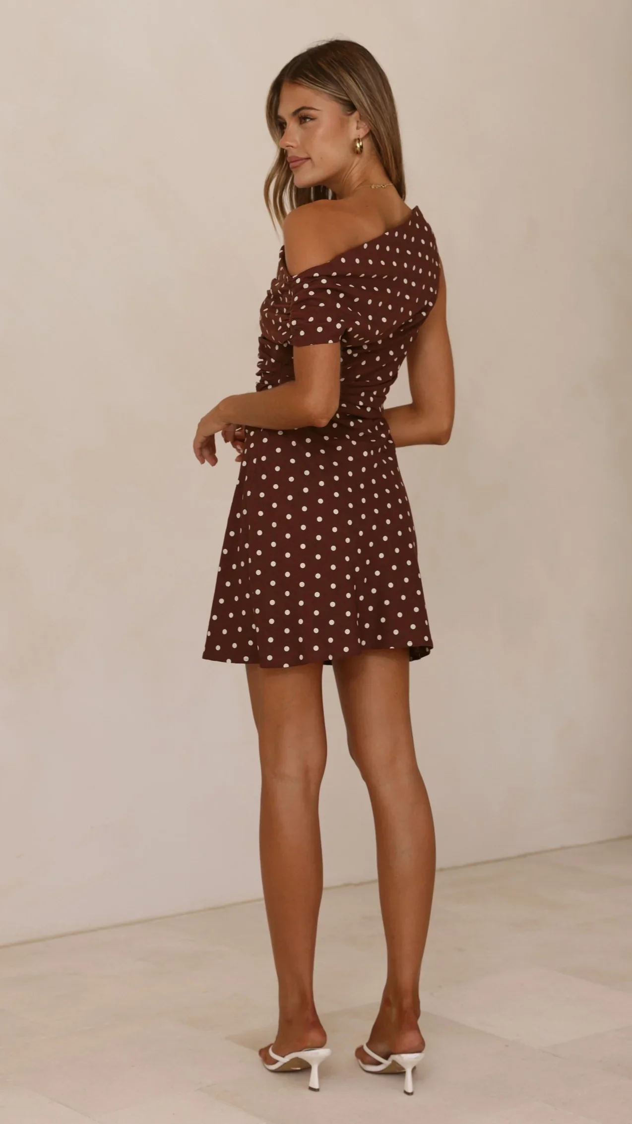 Benni Asymmetric Mini Dress - Chocolate/Nude Spot
