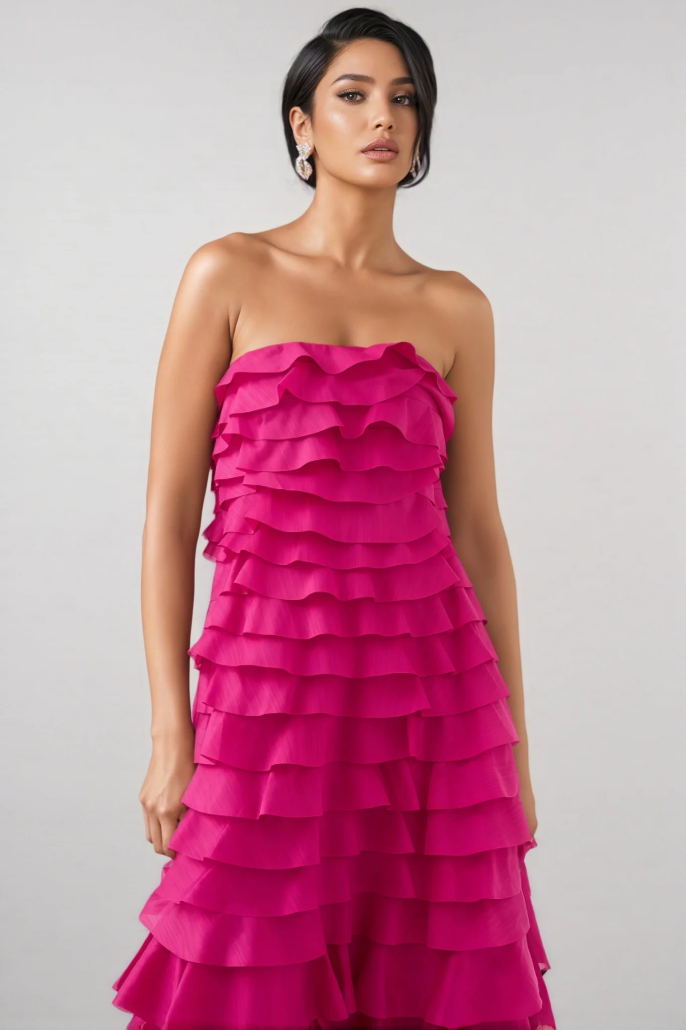 Elija Pink Ruffled Layered Maxi Dress