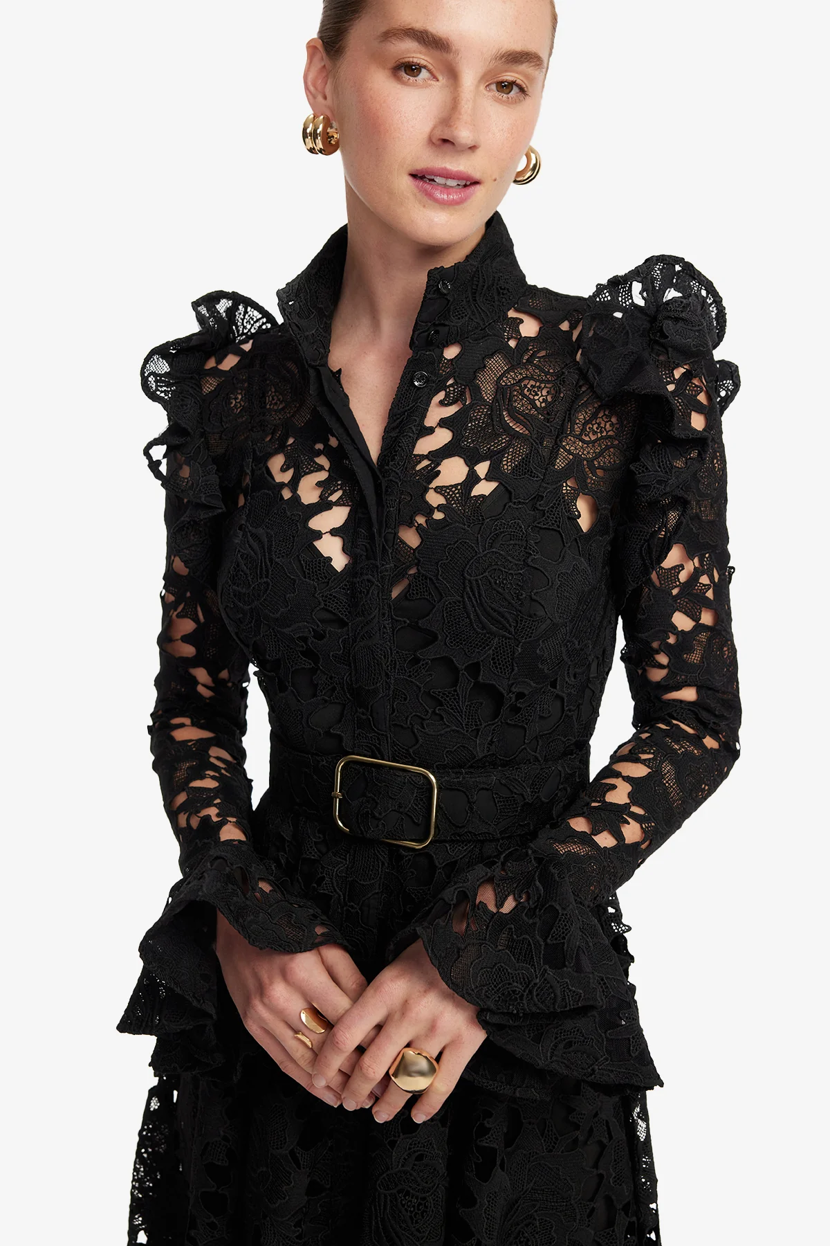 Aliyah Lace Butterfly Sleeve Midi Dress - Ebony