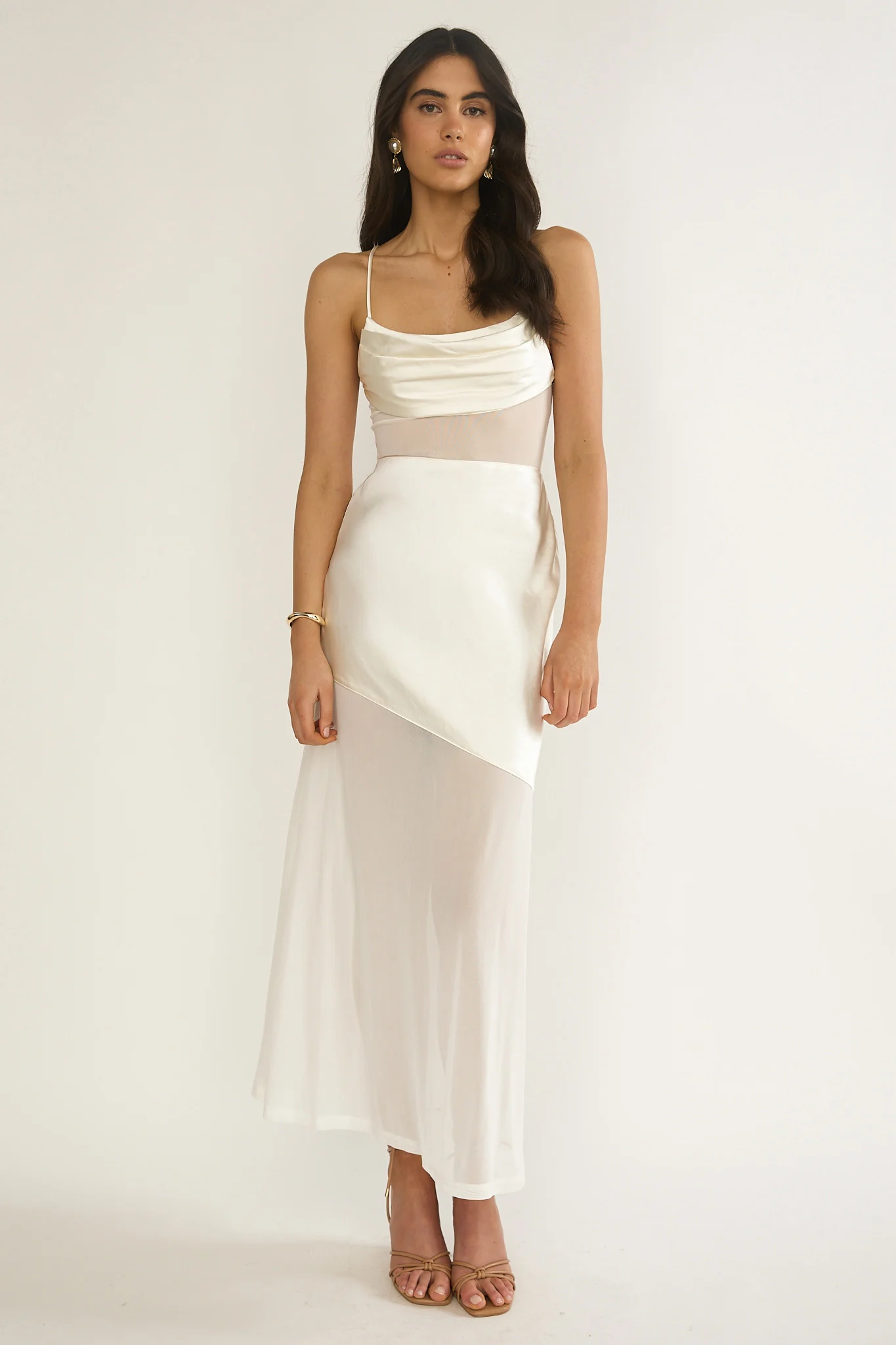 Golden Era Sheer Waist Maxi Dress Oyster