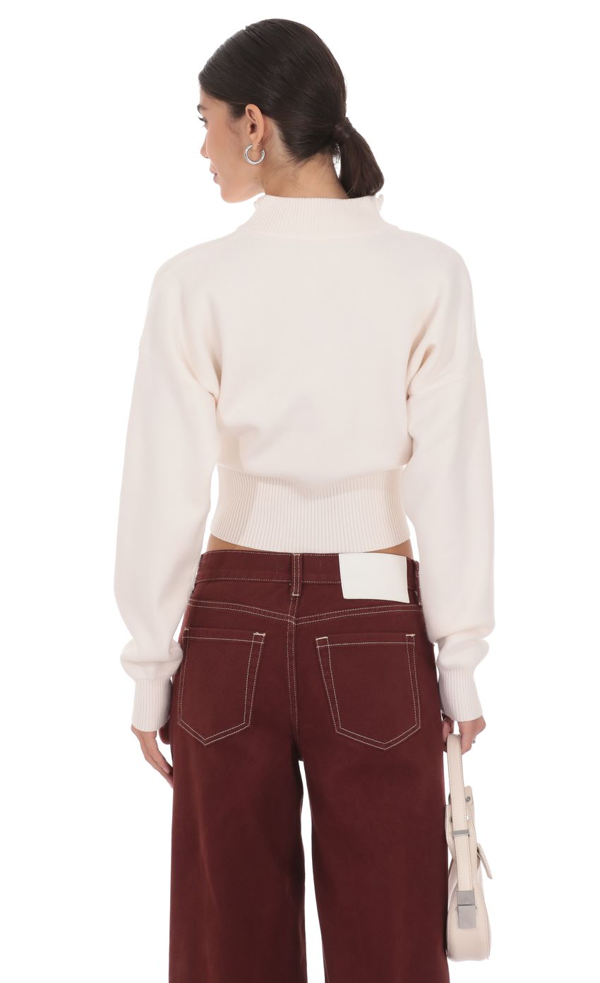 Knit Mock Neck Zip-Up Cardigan in Ivory