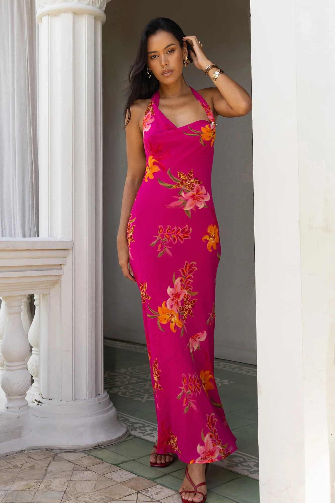 Starlit Island Halter Maxi Dress Pink