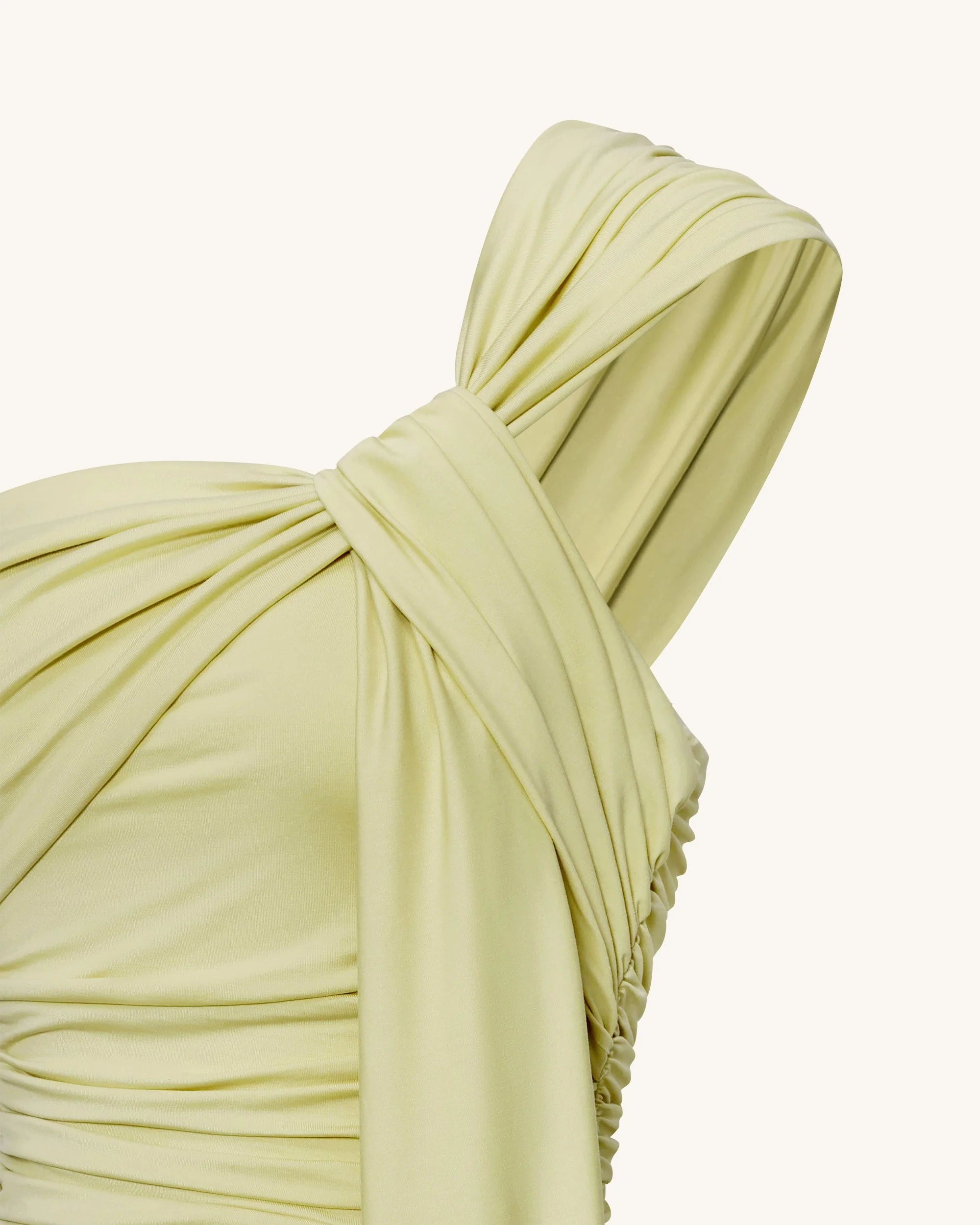 Ruched One-Shoulder Maxi Dress with Trailing Sash - Green - FASHION NOB